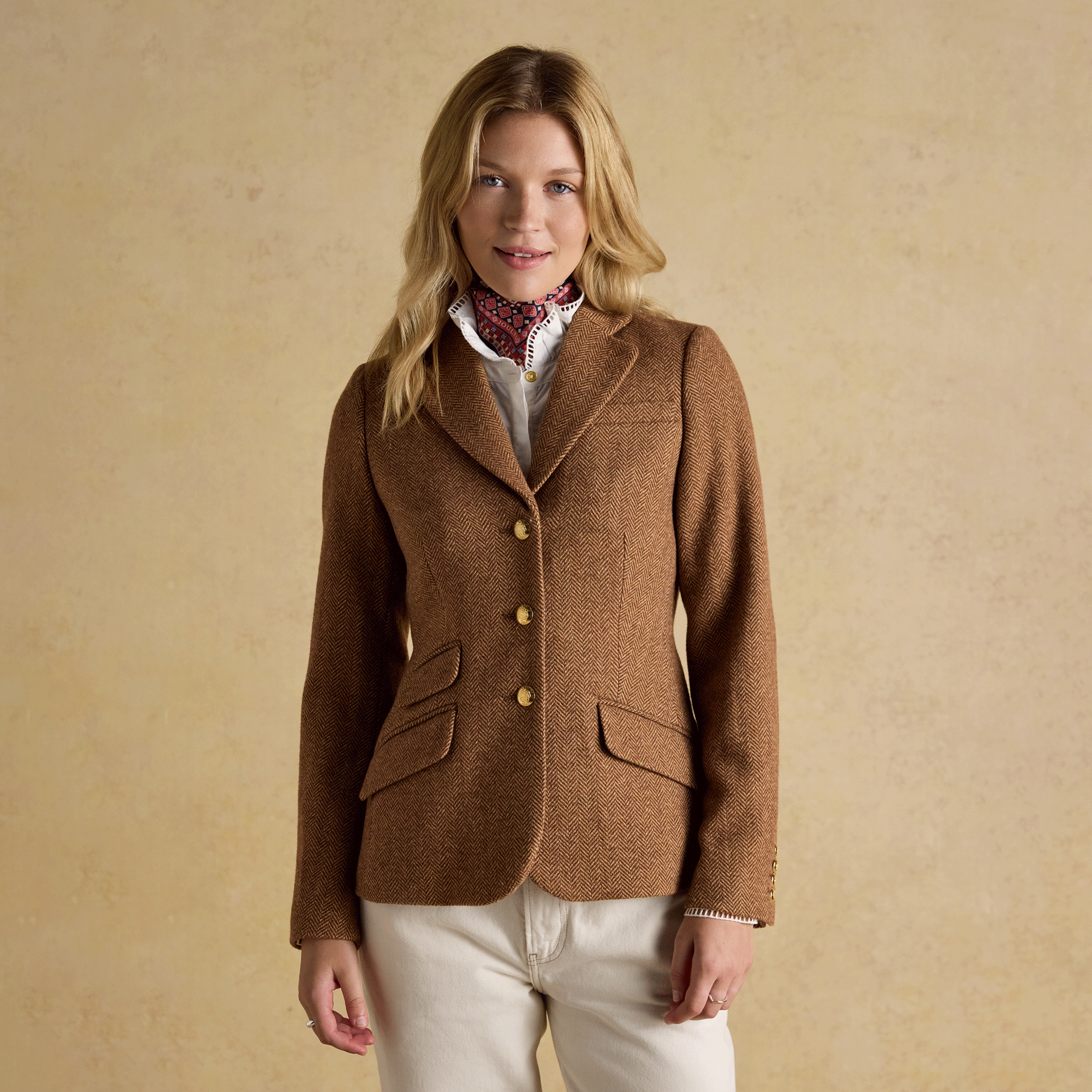 Joules Canterley Herringbone Tweed Blazer Brown