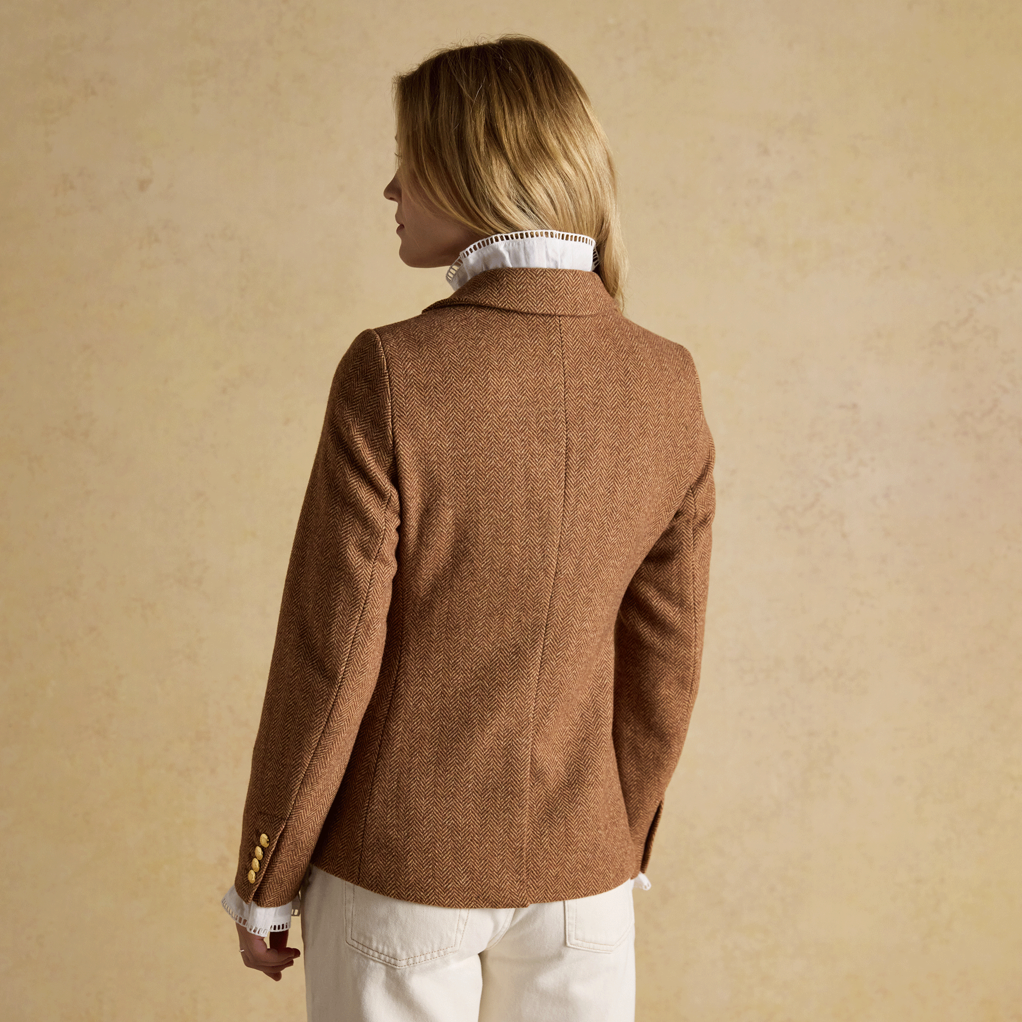 Joules Canterley Herringbone Tweed Blazer Brown