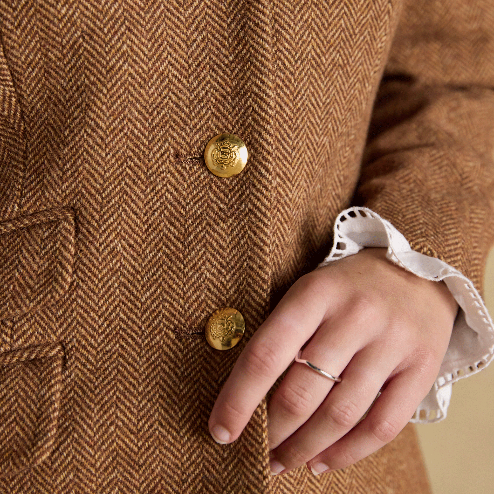 Joules Canterley Herringbone Tweed Blazer Brown