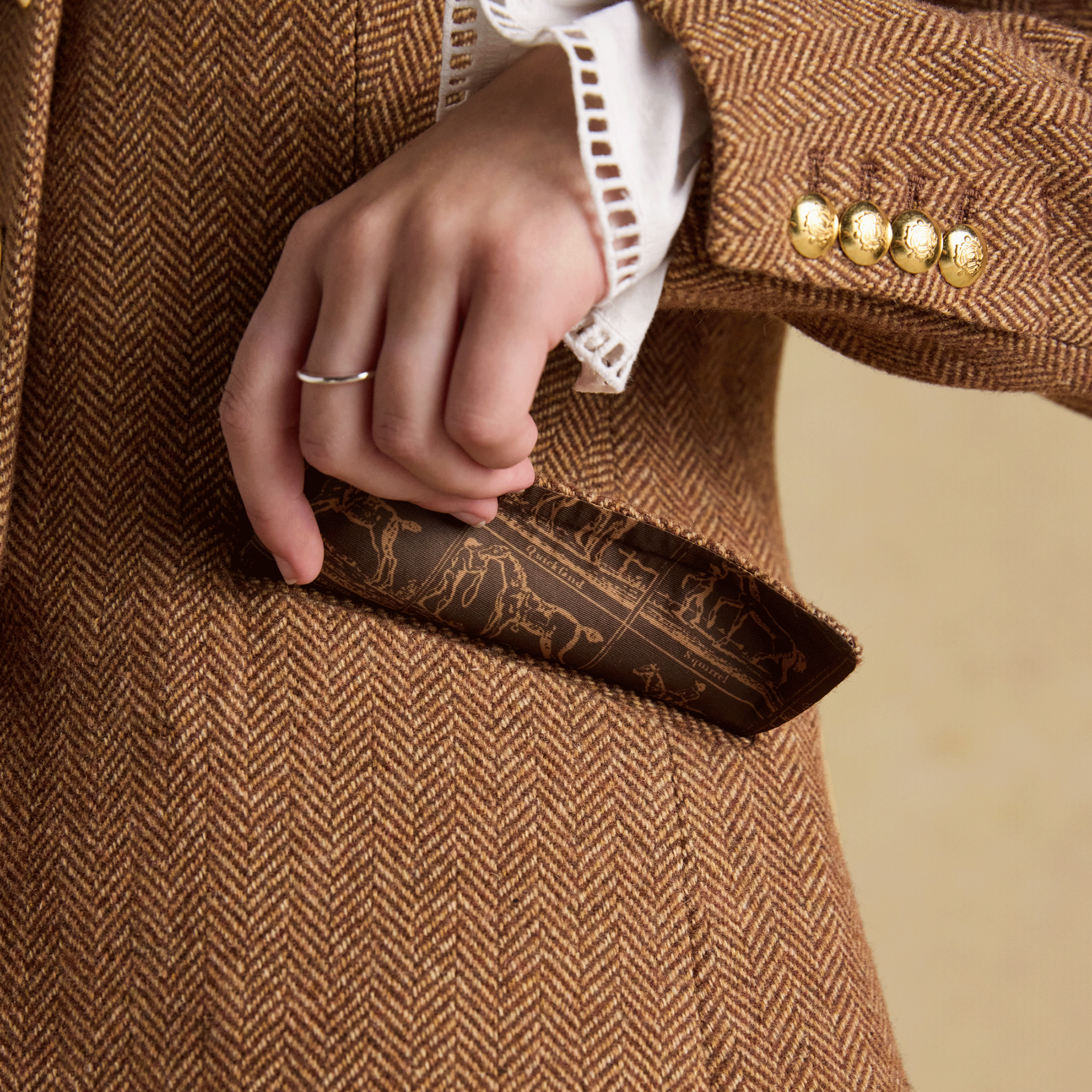Joules Canterley Herringbone Tweed Blazer Brown