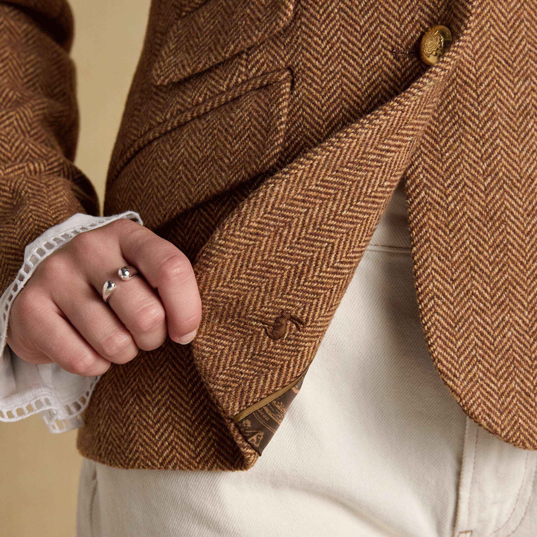 Joules Canterley Herringbone Tweed Blazer Brown