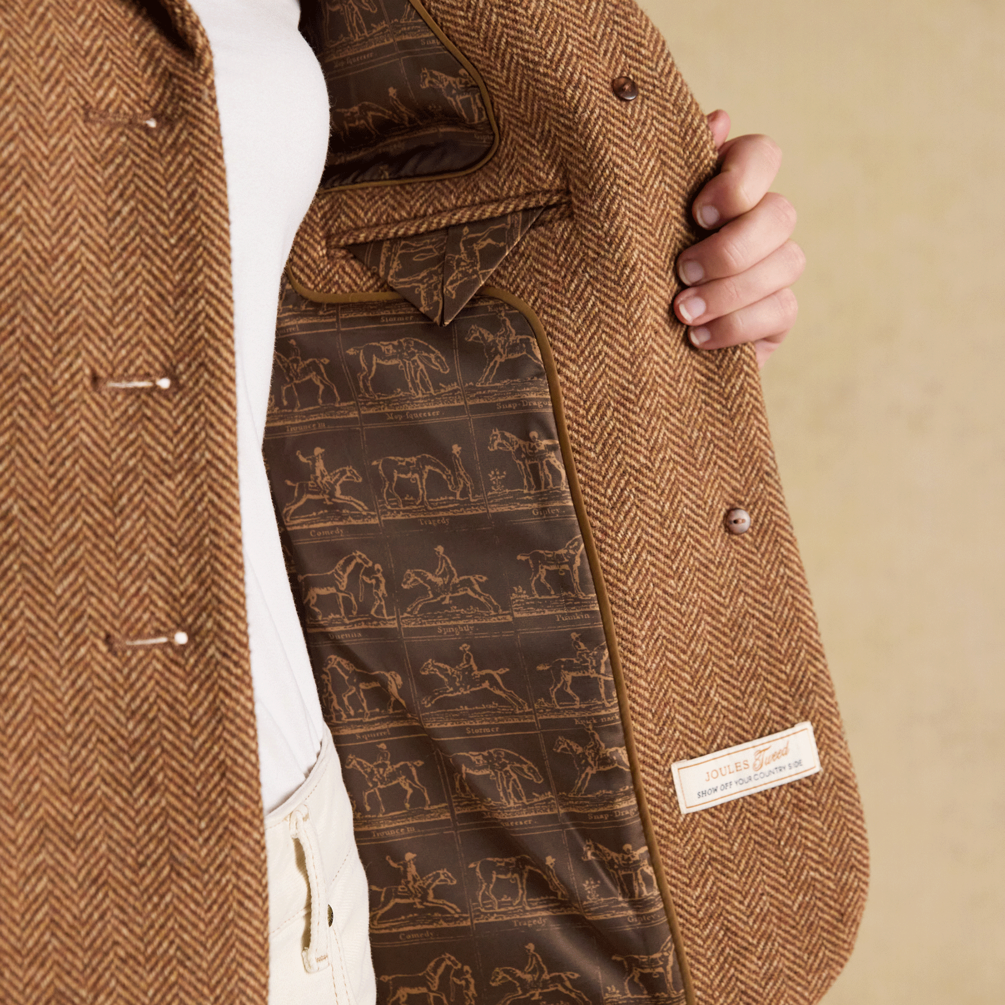 Joules Canterley Herringbone Tweed Blazer Brown