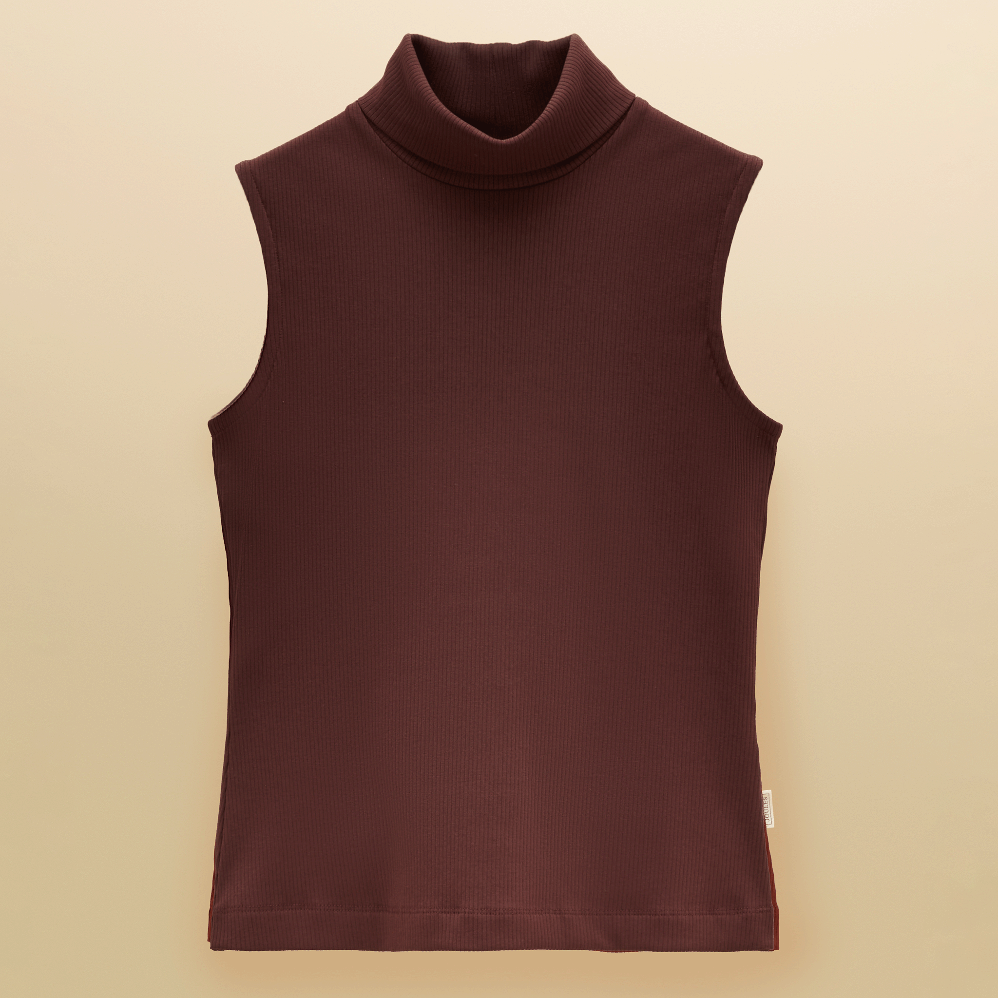 Joules Celia Ribbed Cotton Rich Sleeveless Roll Neck Chocolate Brown