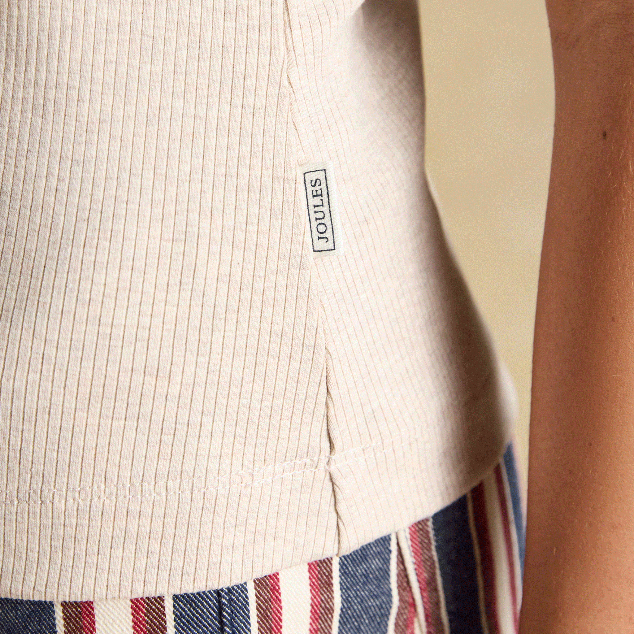 Joules Celia Ribbed Cotton Rich Sleeveless Roll Neck Oat Marl