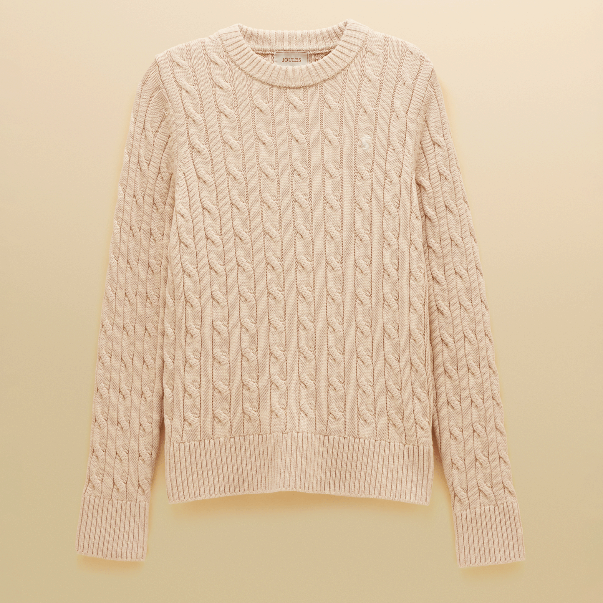 Joules Classic Cable Knit Cotton Crew Neck Jumper Oatmeal