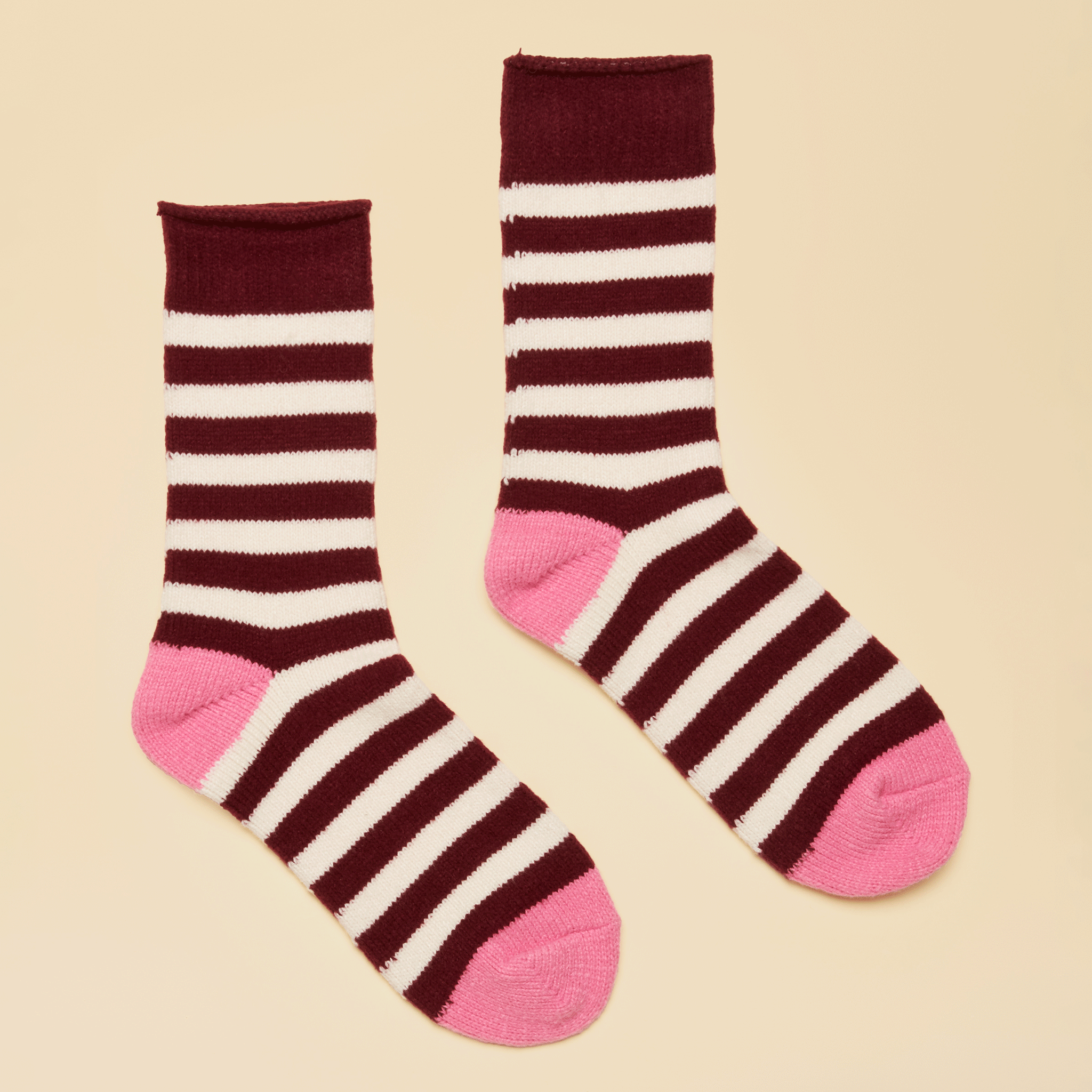 Joules Cosy Striped Socks Berry Pink