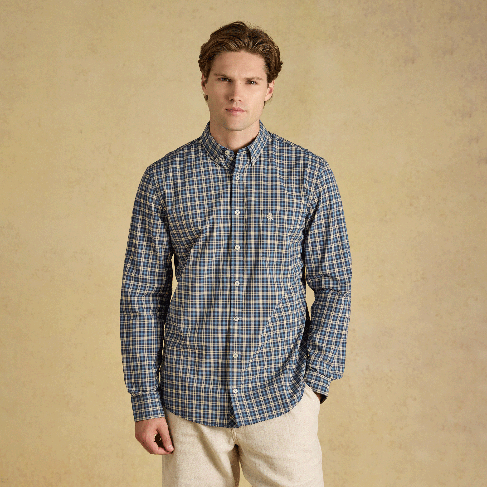 Joules Cotton Poplin Men's Checked Shirt Blue