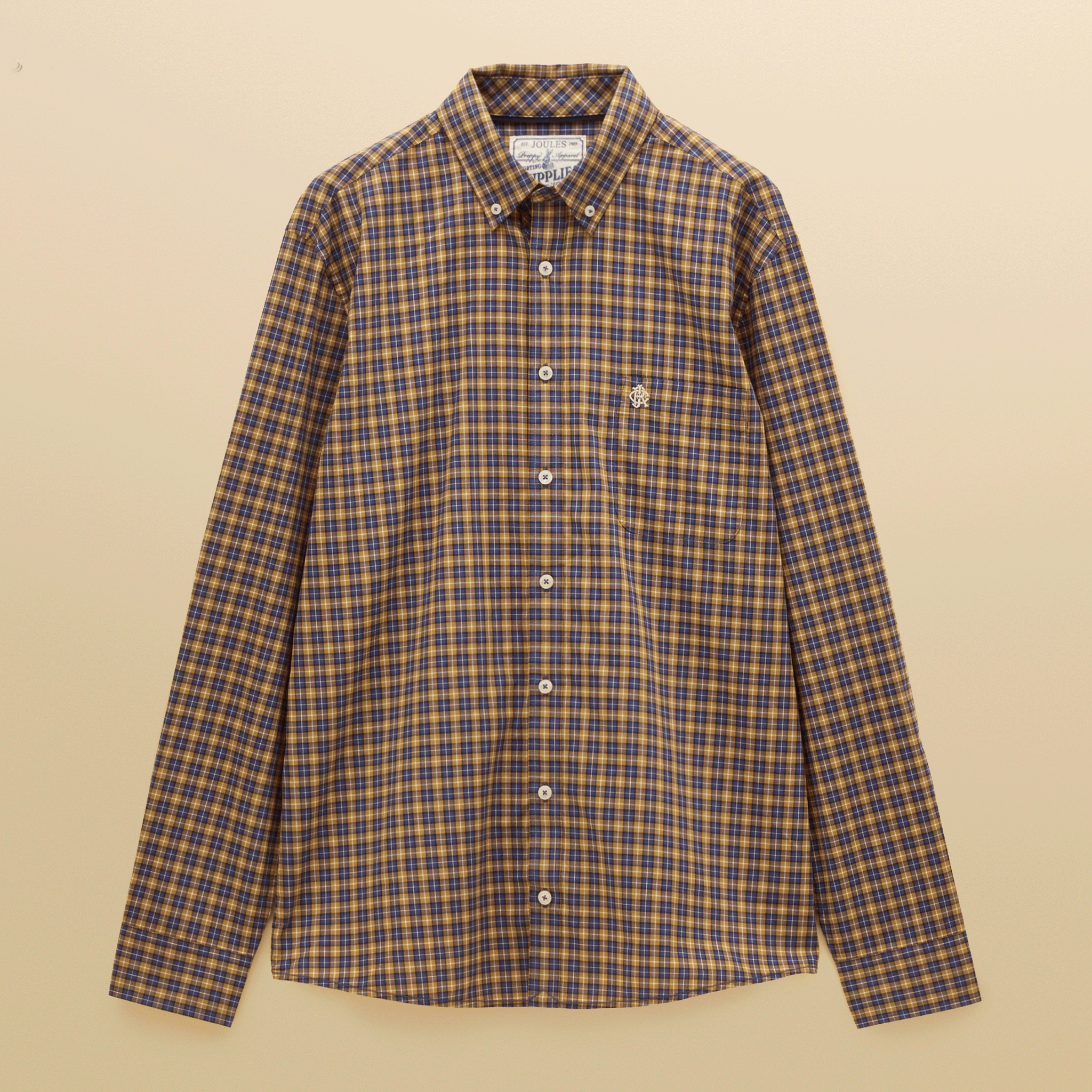 Joules Cotton Poplin Men's Checked Shirt Blue-Yellow