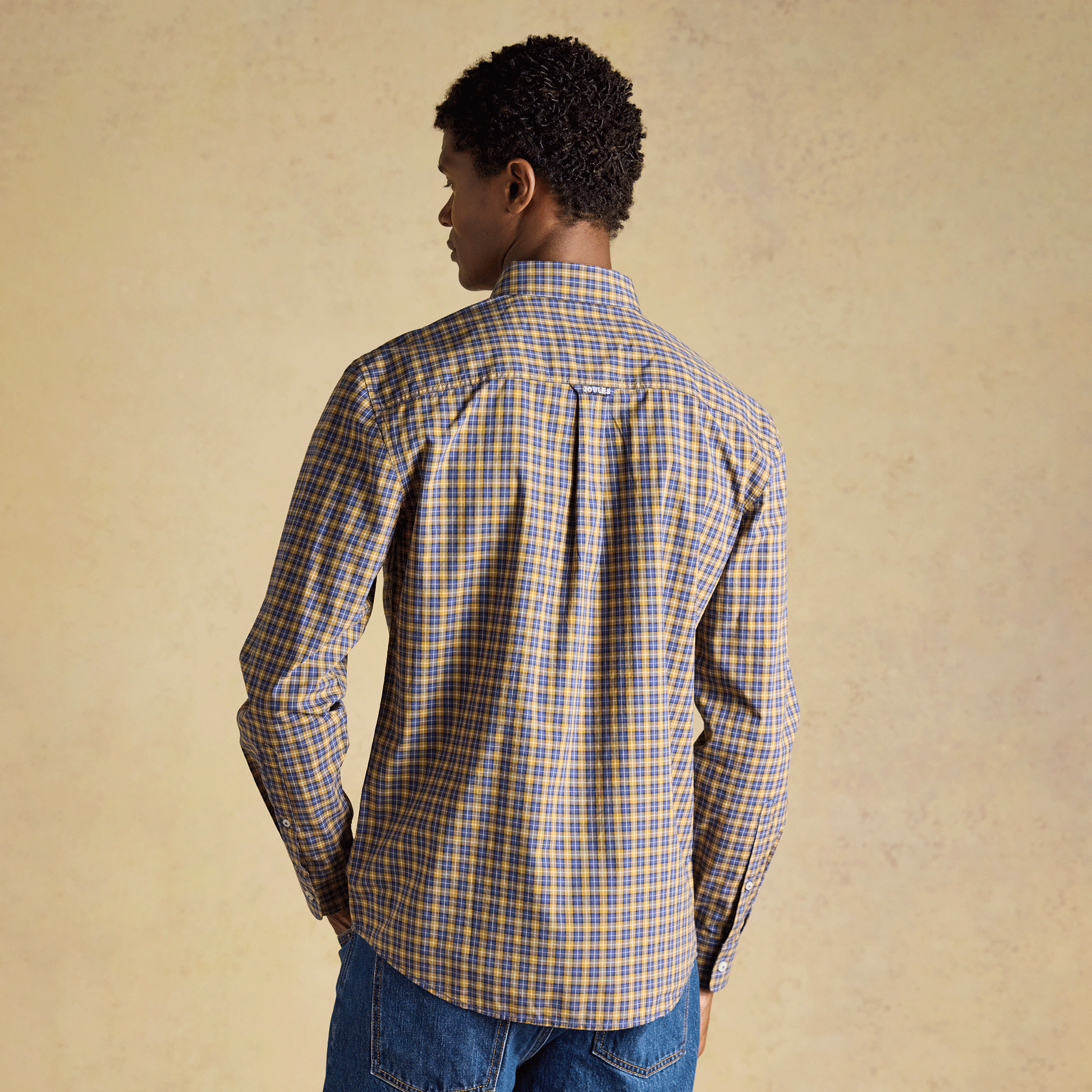 Joules Cotton Poplin Men's Checked Shirt Blue-Yellow