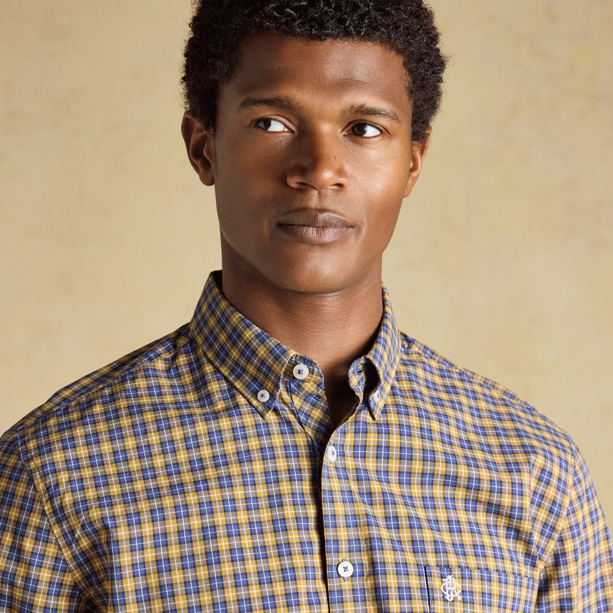 Joules Cotton Poplin Men's Checked Shirt Blue-Yellow