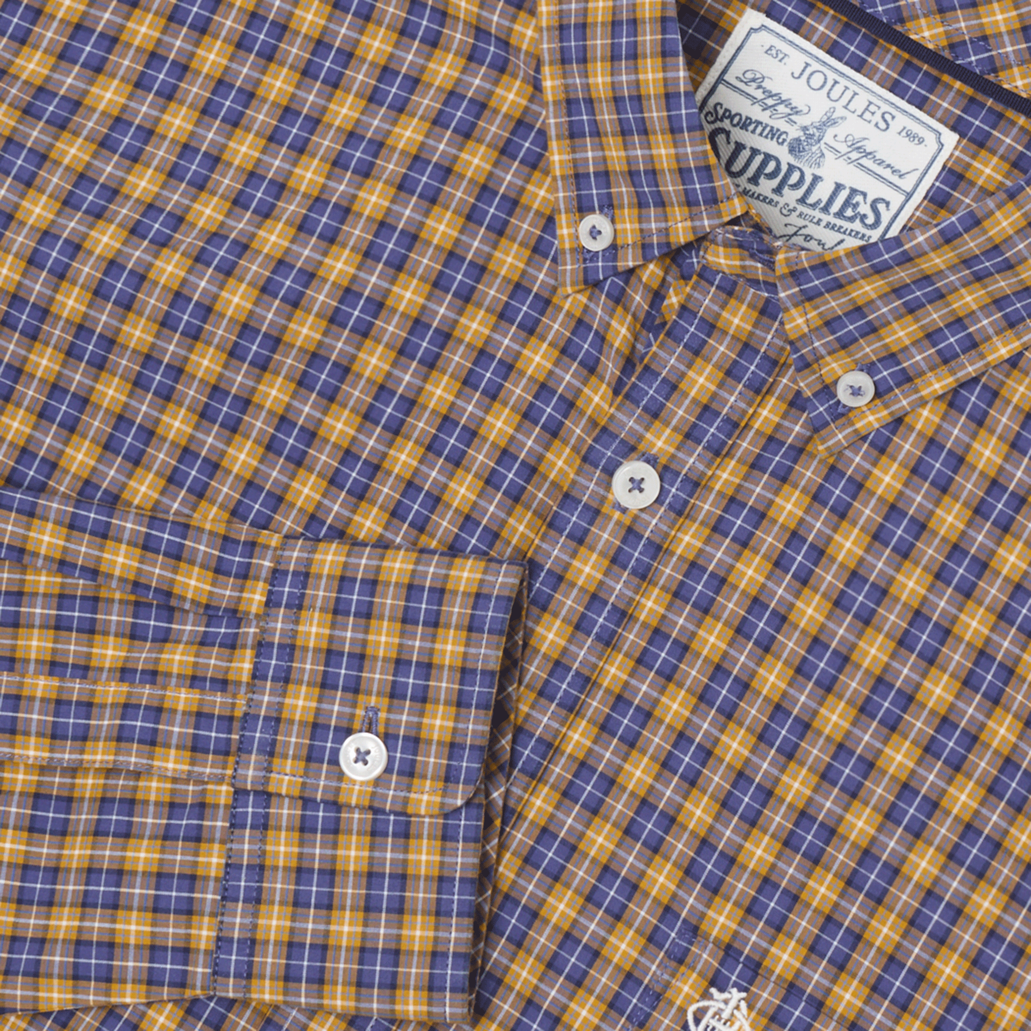 Joules Cotton Poplin Men's Checked Shirt Blue-Yellow
