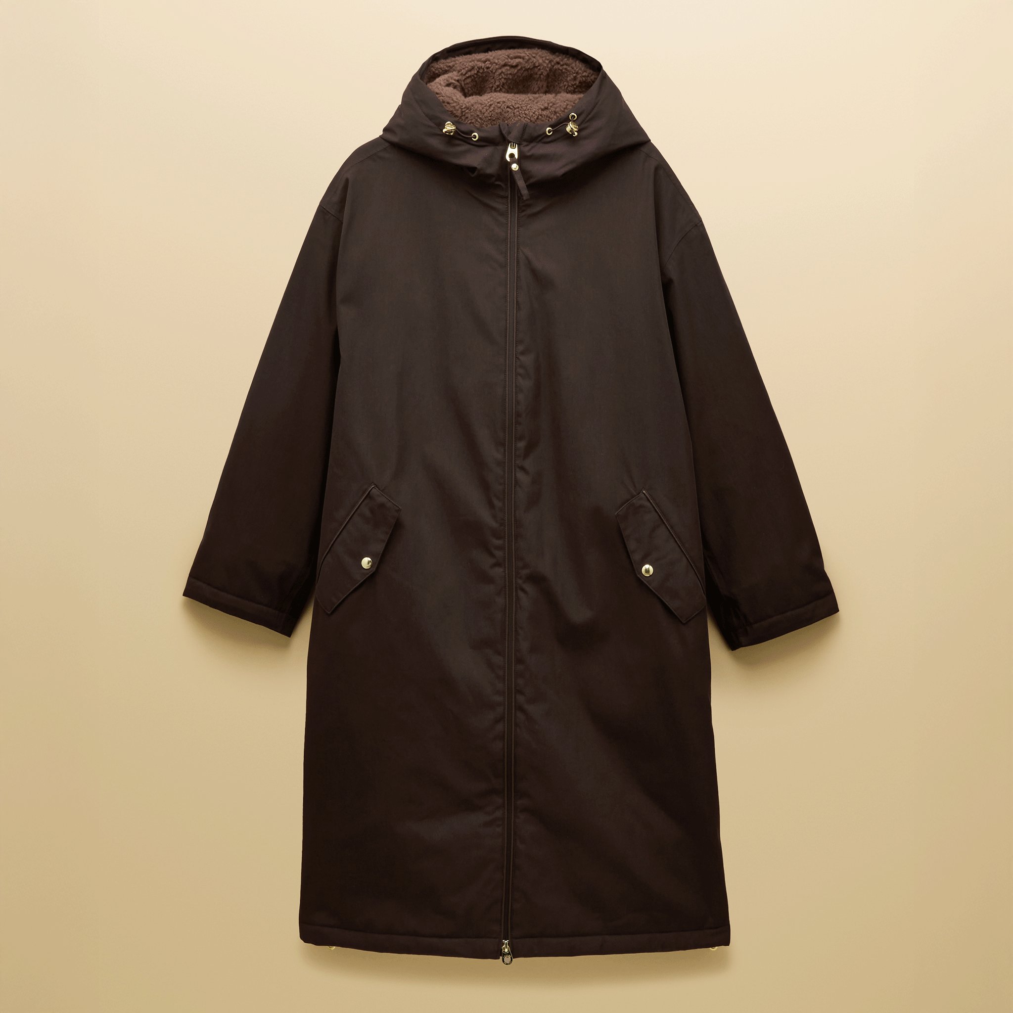 Joules Coverall Oversized Fleece Lined Waterproof Coat Brown