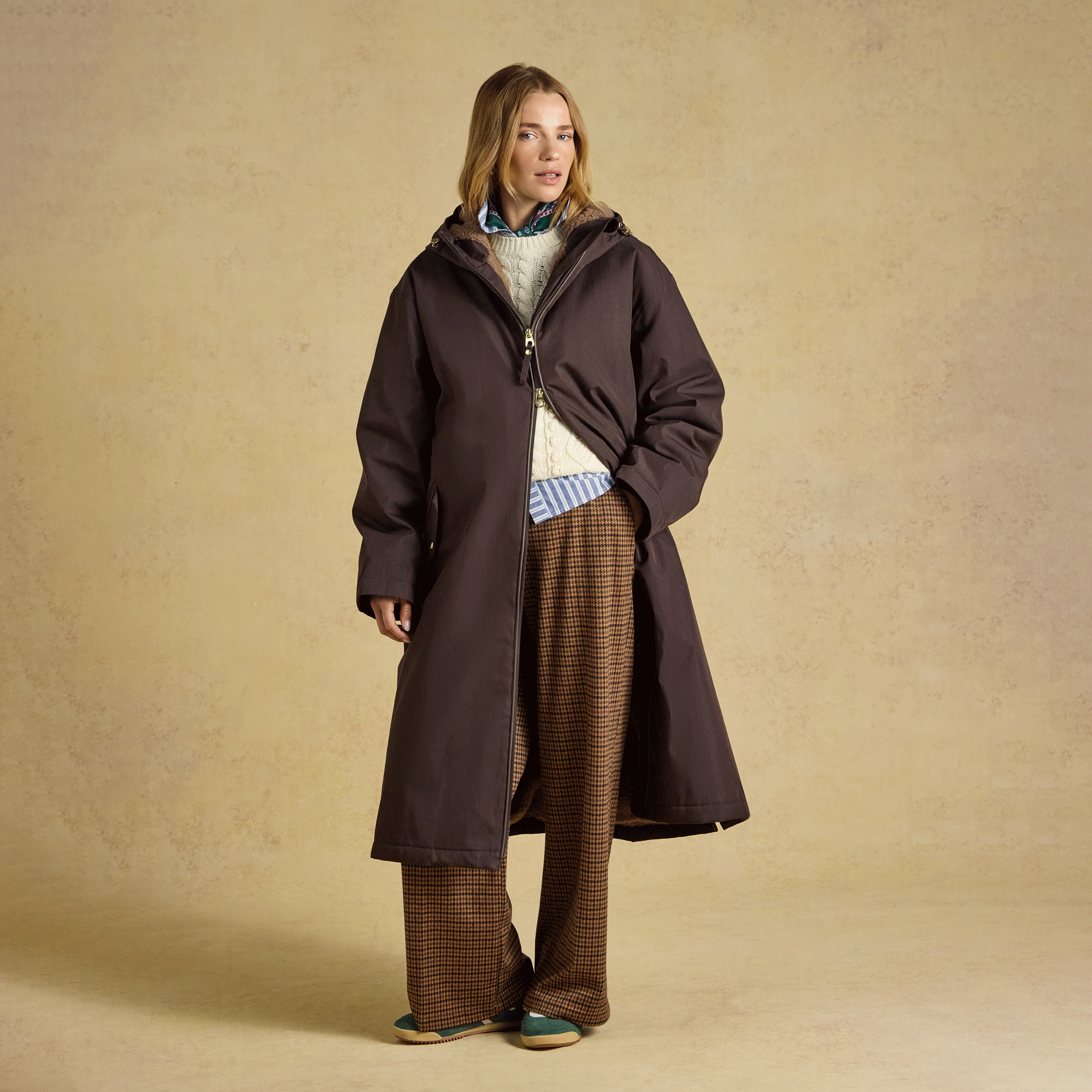 Joules Coverall Oversized Fleece Lined Waterproof Coat Chocolate Brown