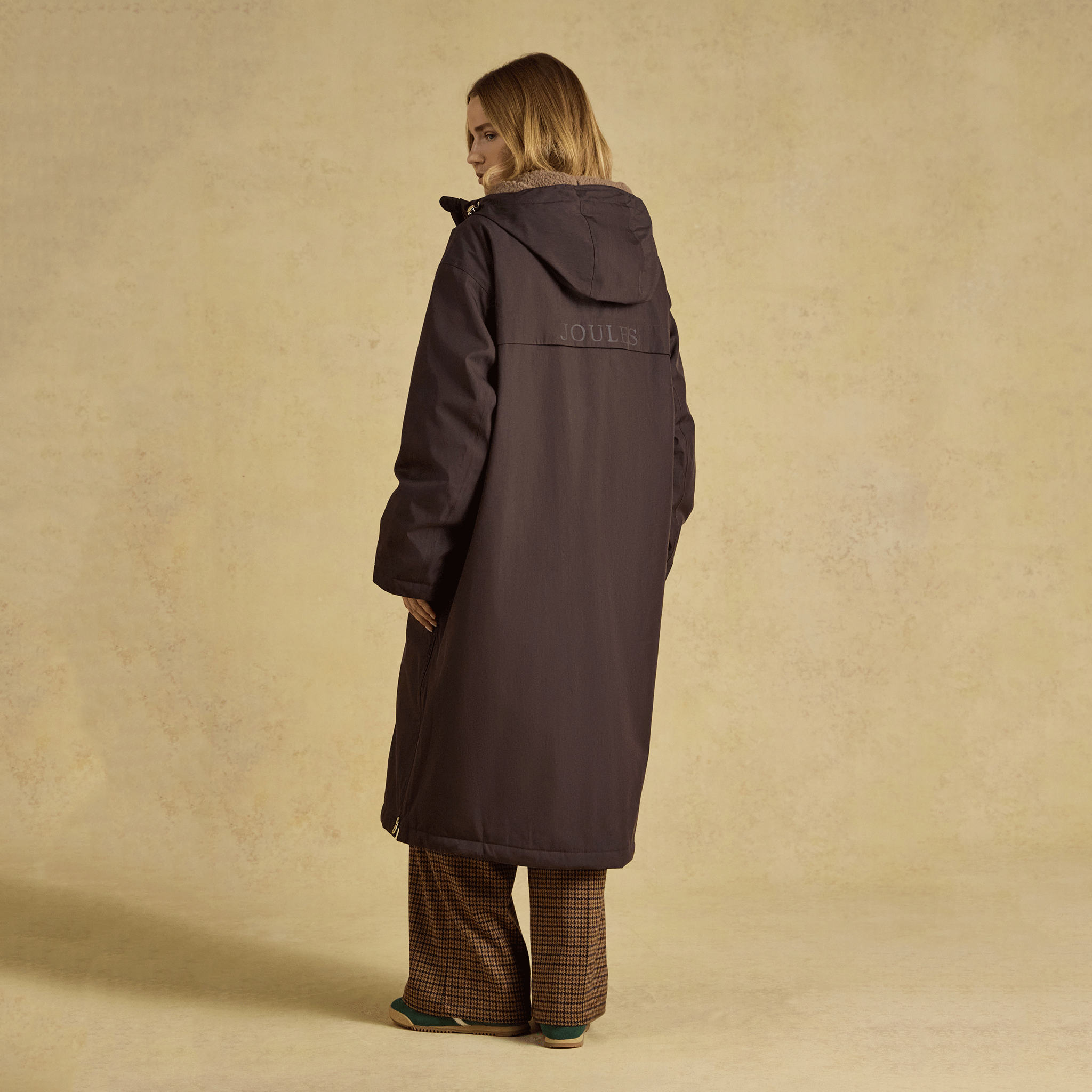 Joules Coverall Oversized Fleece Lined Waterproof Coat Chocolate Brown