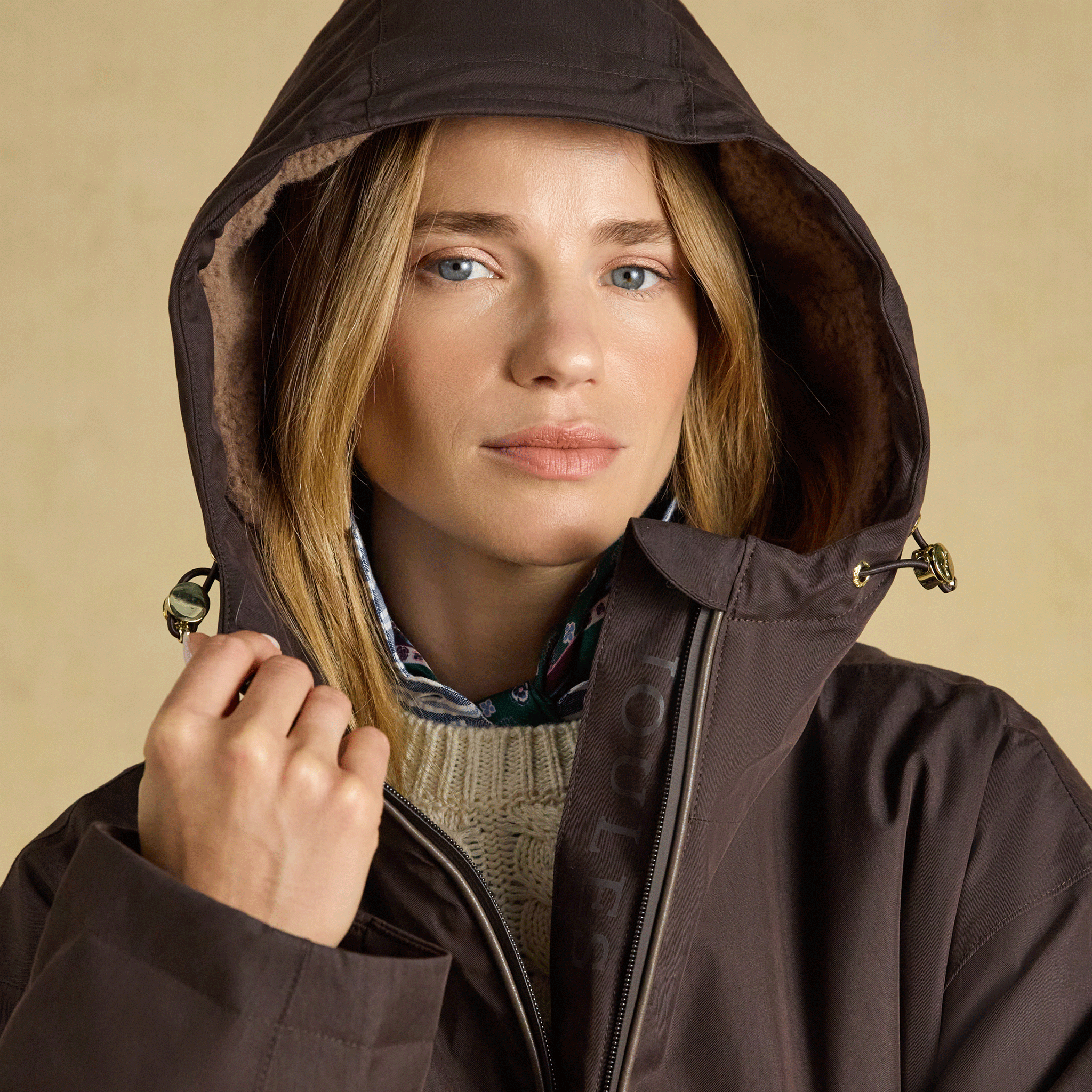 Joules Coverall Oversized Fleece Lined Waterproof Coat Chocolate Brown