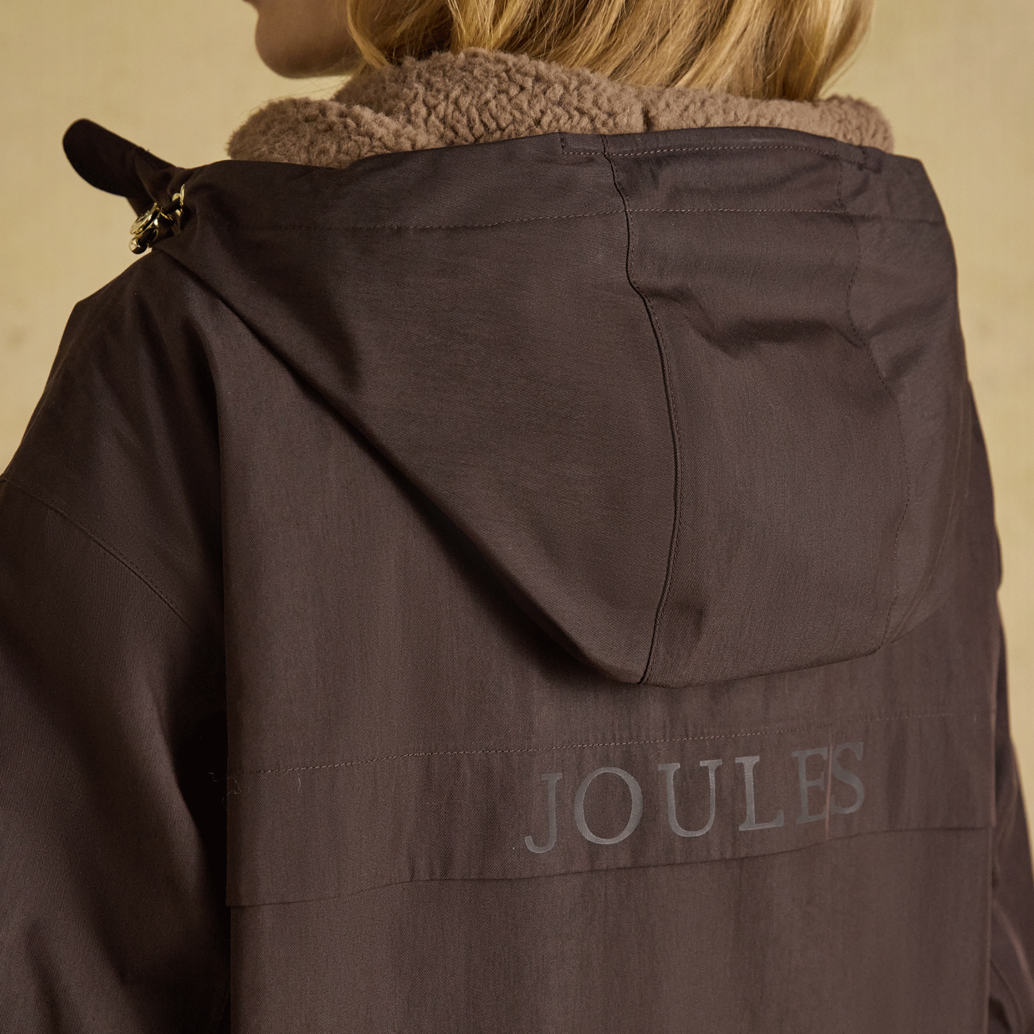 Joules Coverall Oversized Fleece Lined Waterproof Coat Chocolate Brown