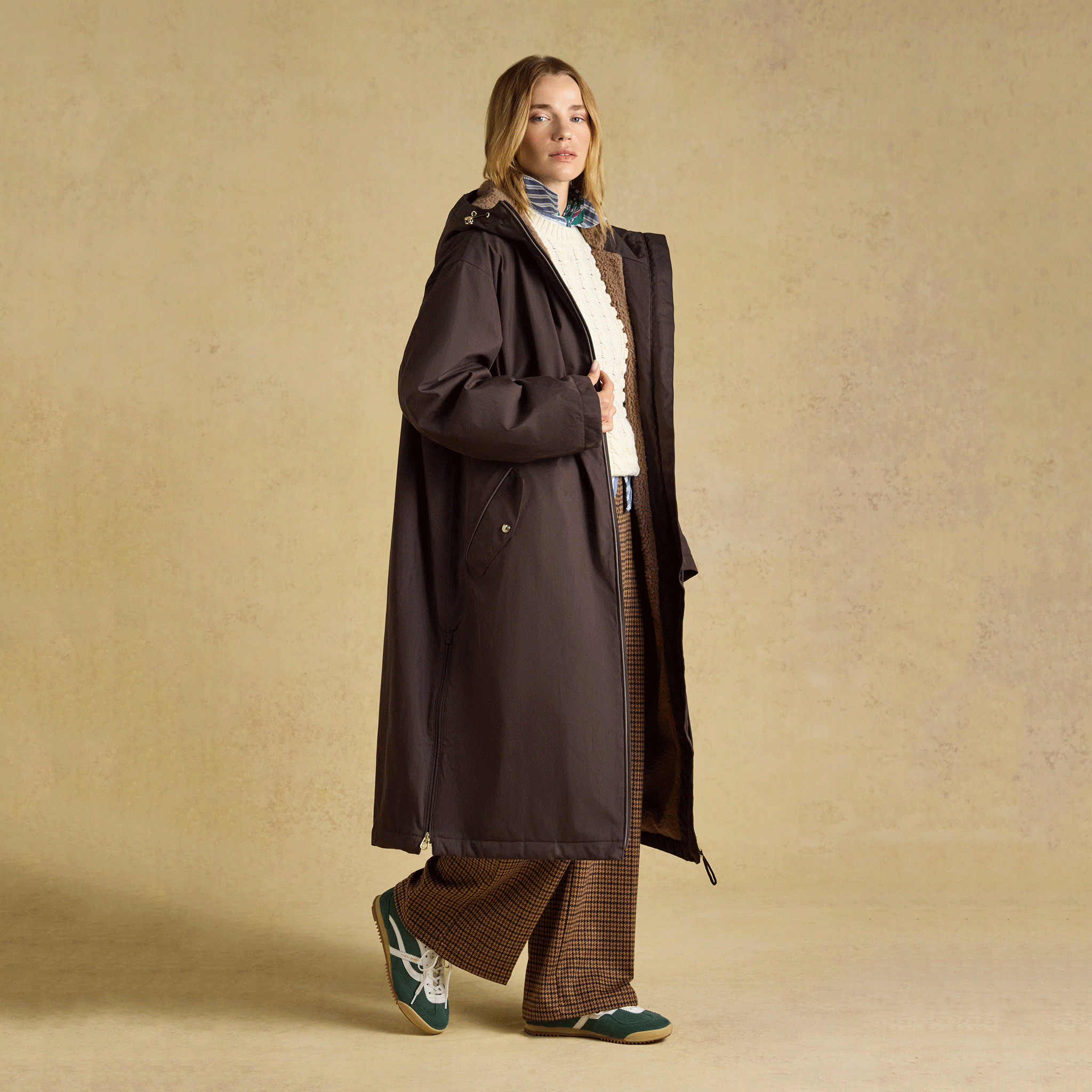 Joules Coverall Oversized Fleece Lined Waterproof Coat Chocolate Brown
