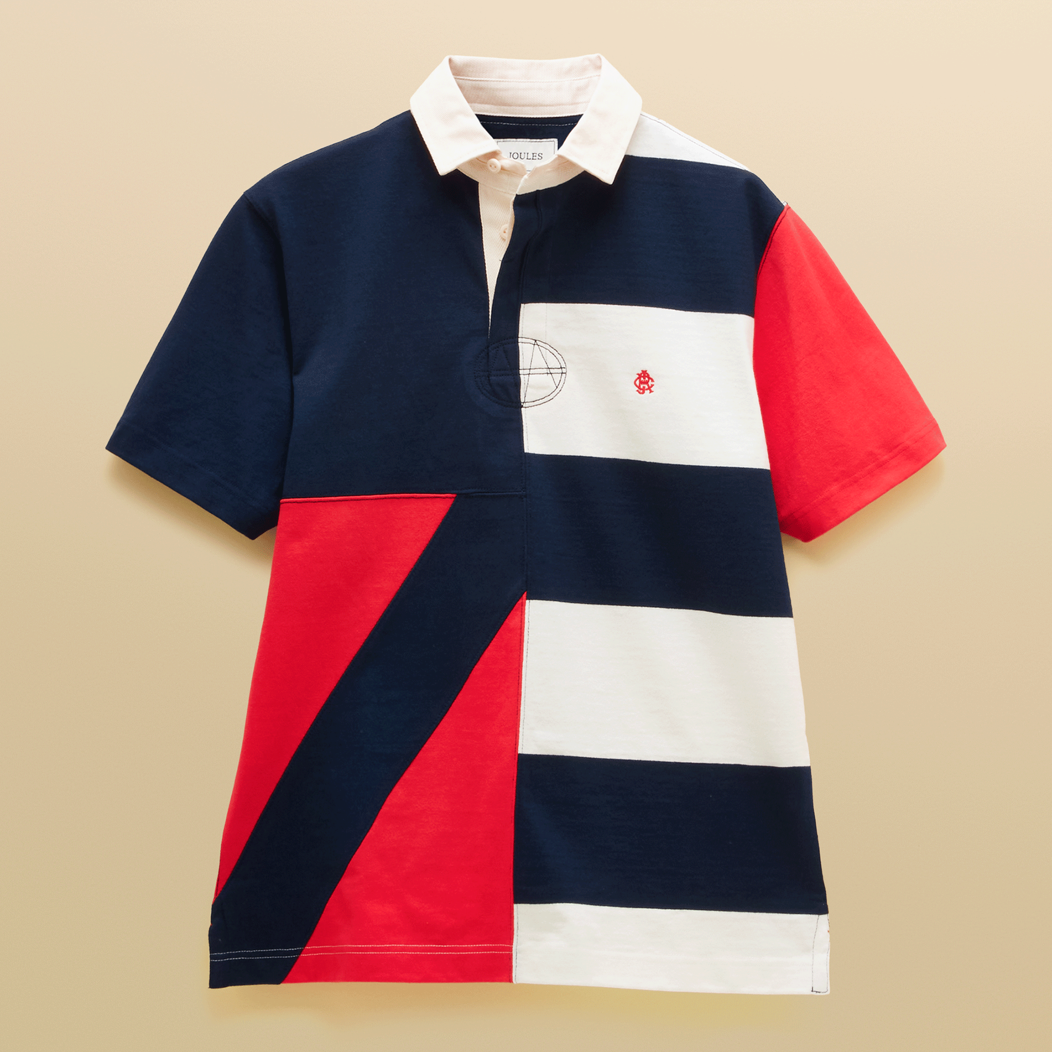 Joules Crossfield Short Sleeve Rugby Shirt in Red, White & Navy