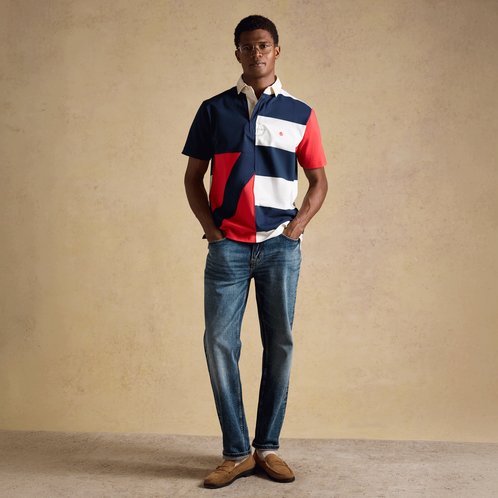 Joules Crossfield Short Sleeve Rugby Shirt in Red, White & Navy