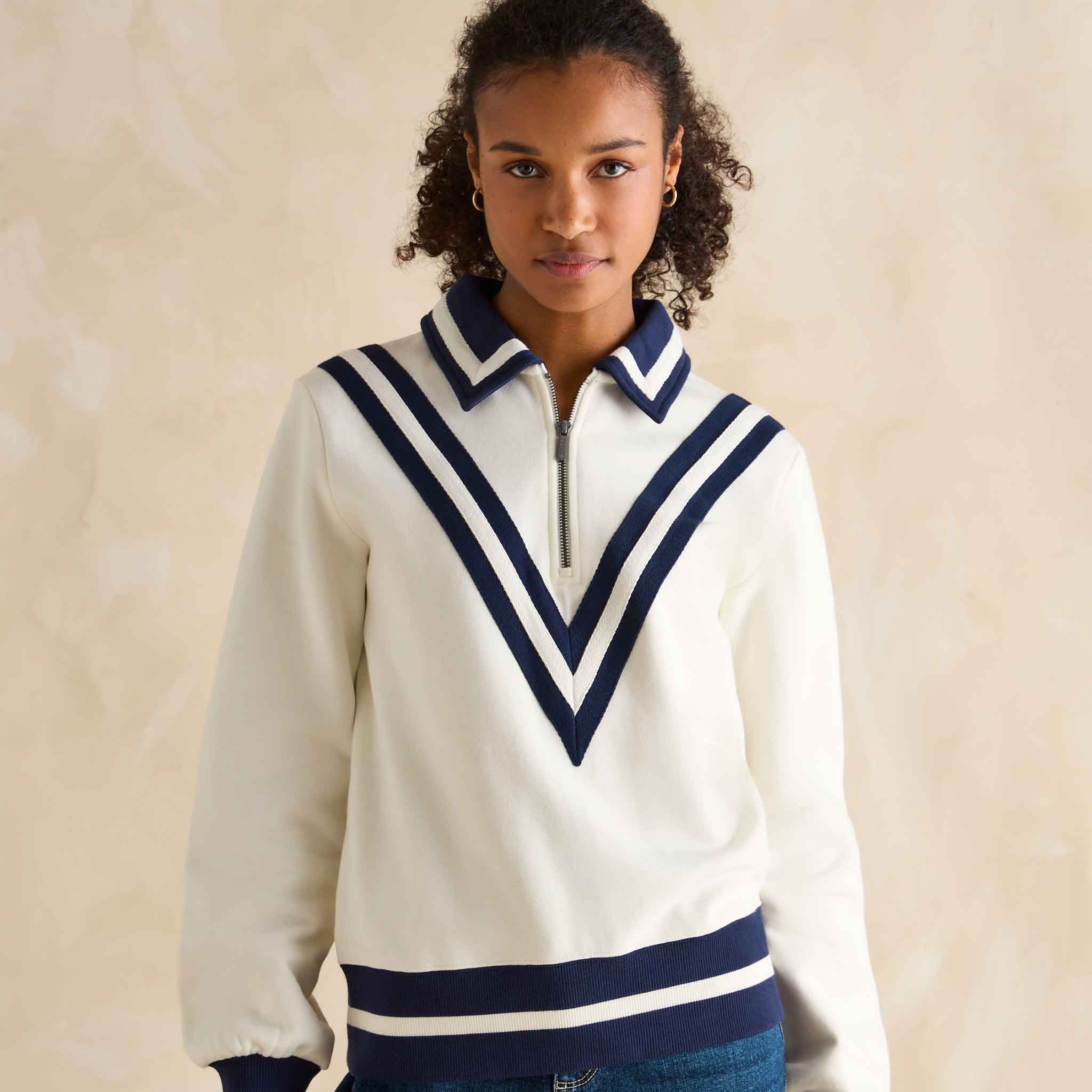 Joules Dawlish Quarter Zip Cotton Sweatshirt Cream