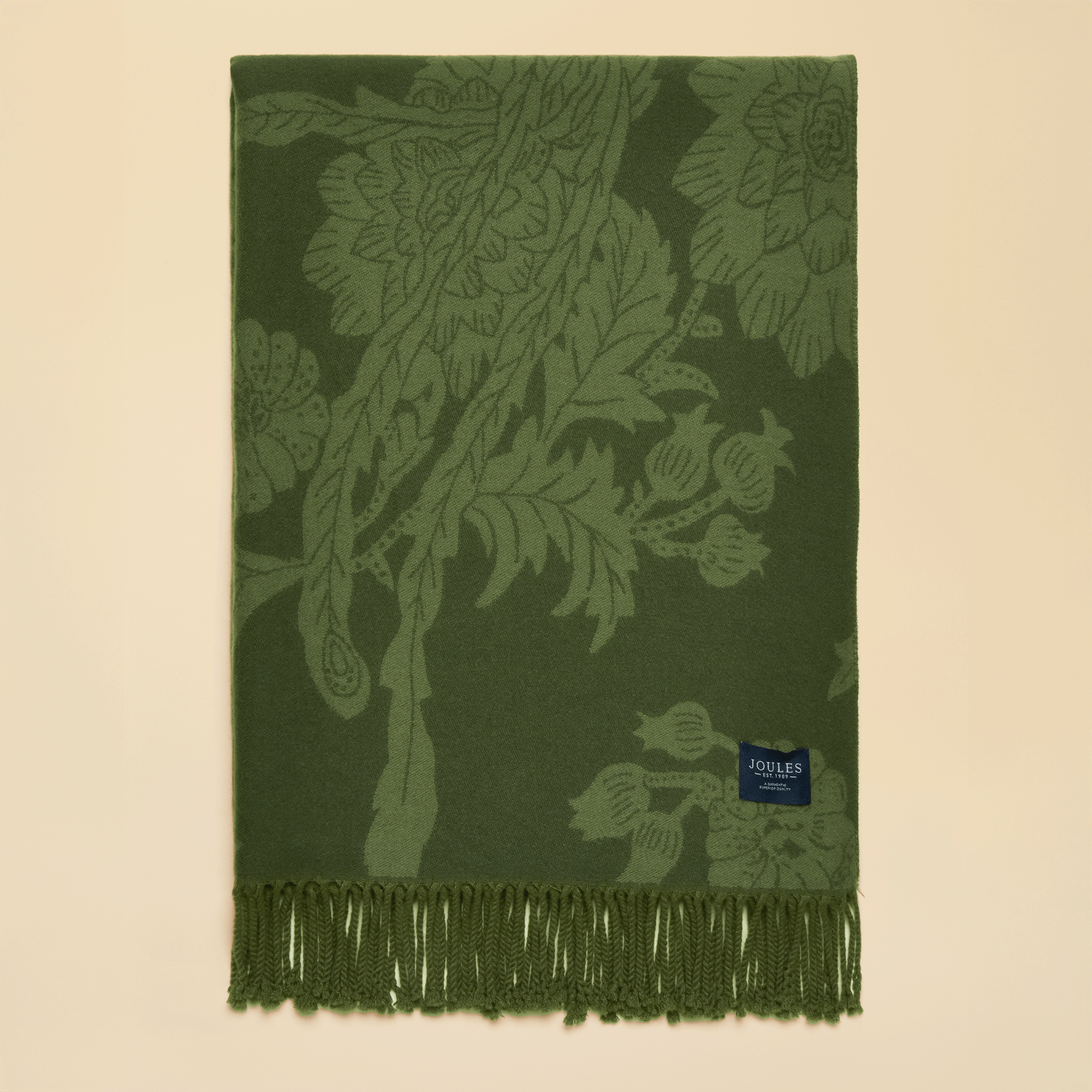 Joules Elissa Double-Sided Jacquard Patterned Scarf Khaki Green