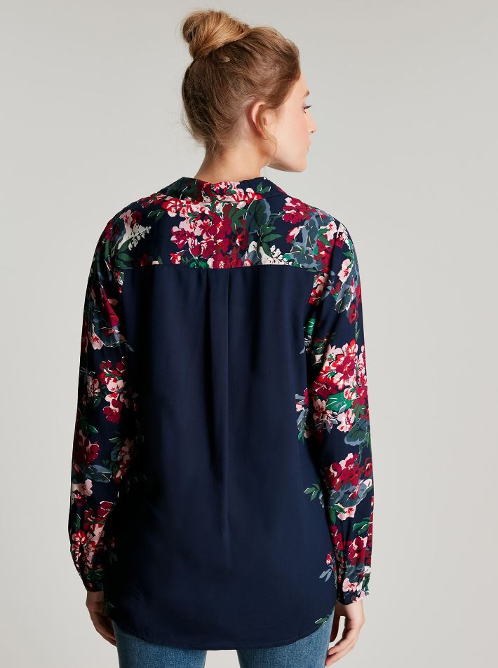 Joules Elvina Button Through Blouse Navy Border Floral 2