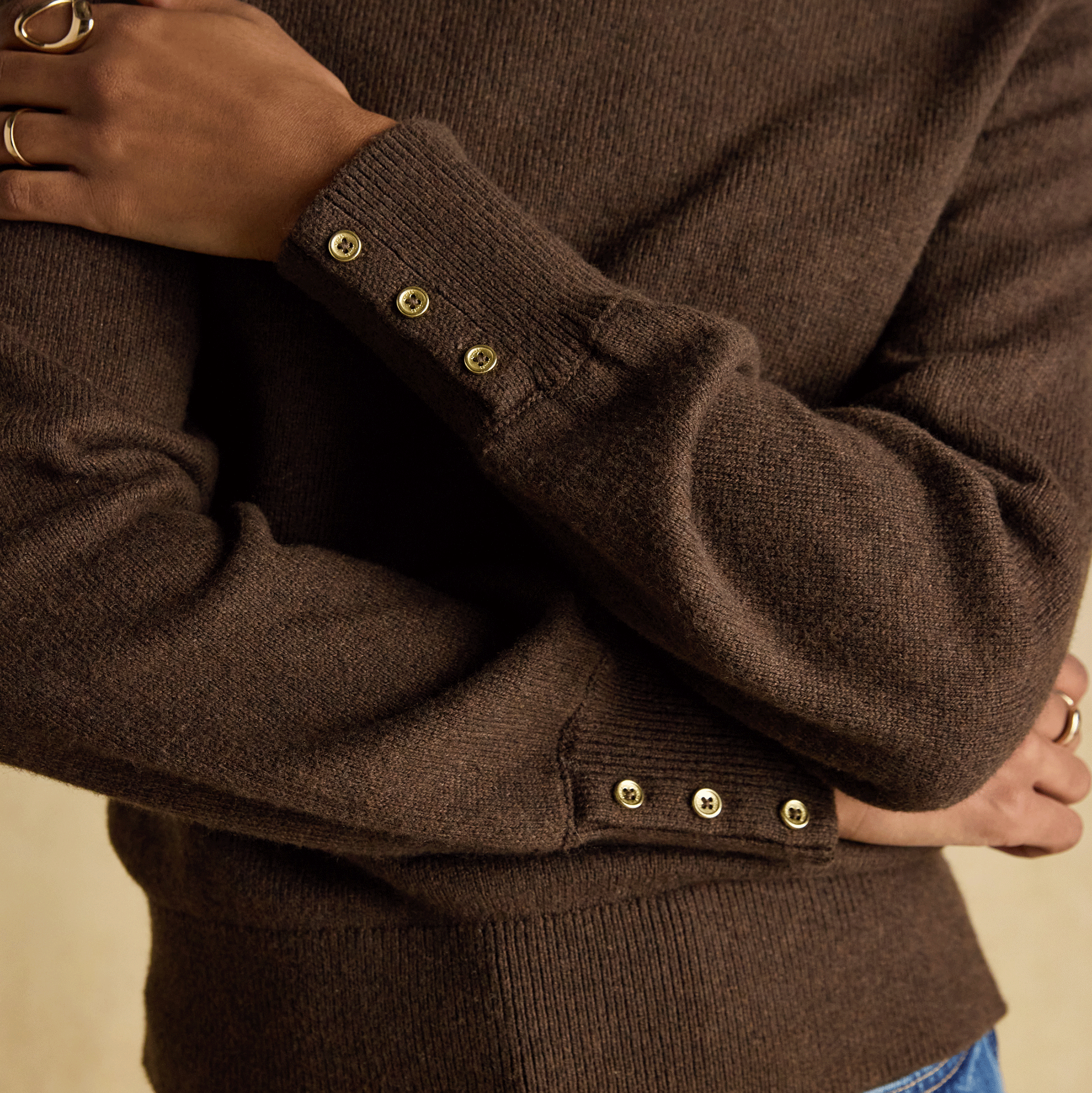 Joules Enid Cotton-Rich High Neck Jumper Chocolate Brown