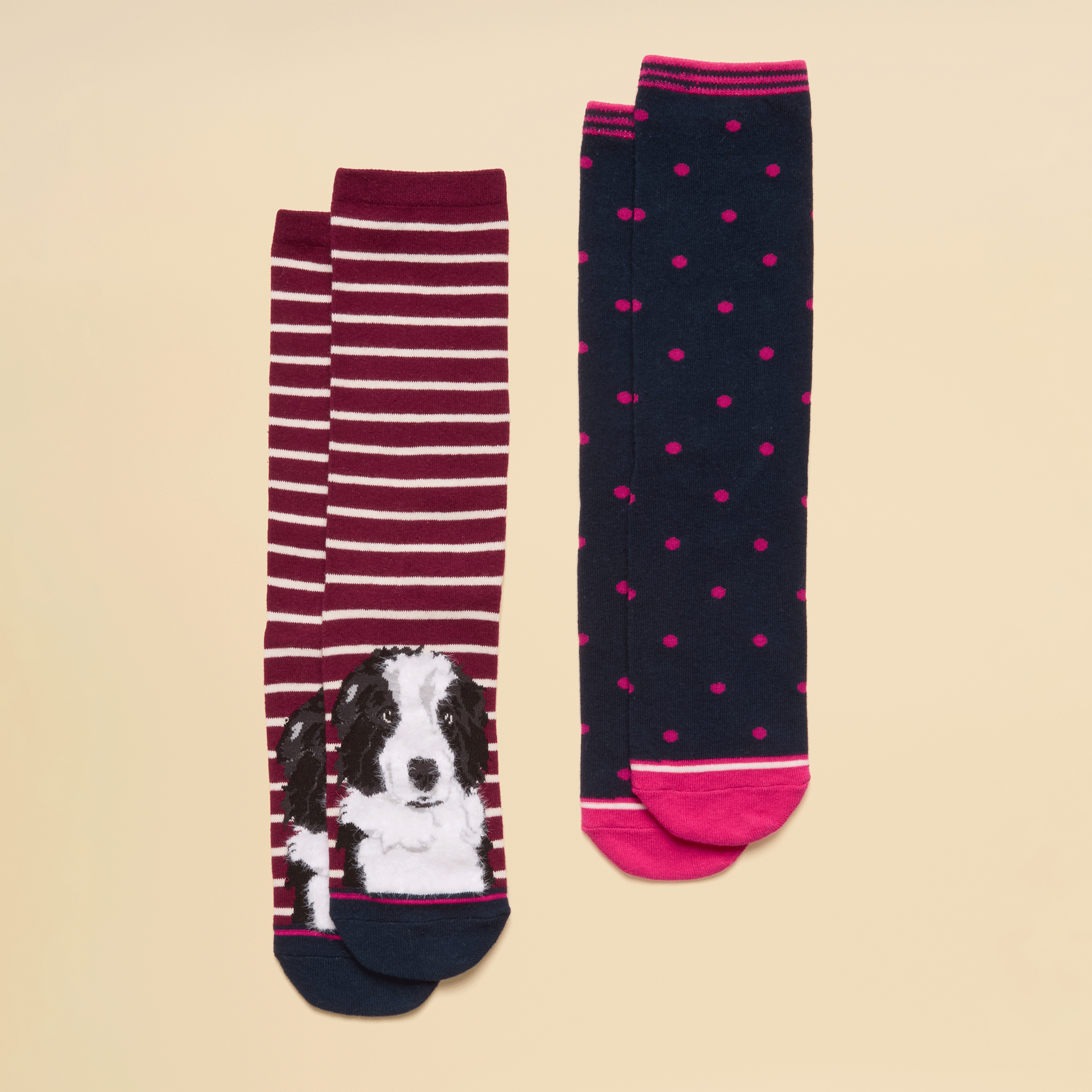 Joules Everyday Berry-Dog Cotton Blend Socks 2 Pack