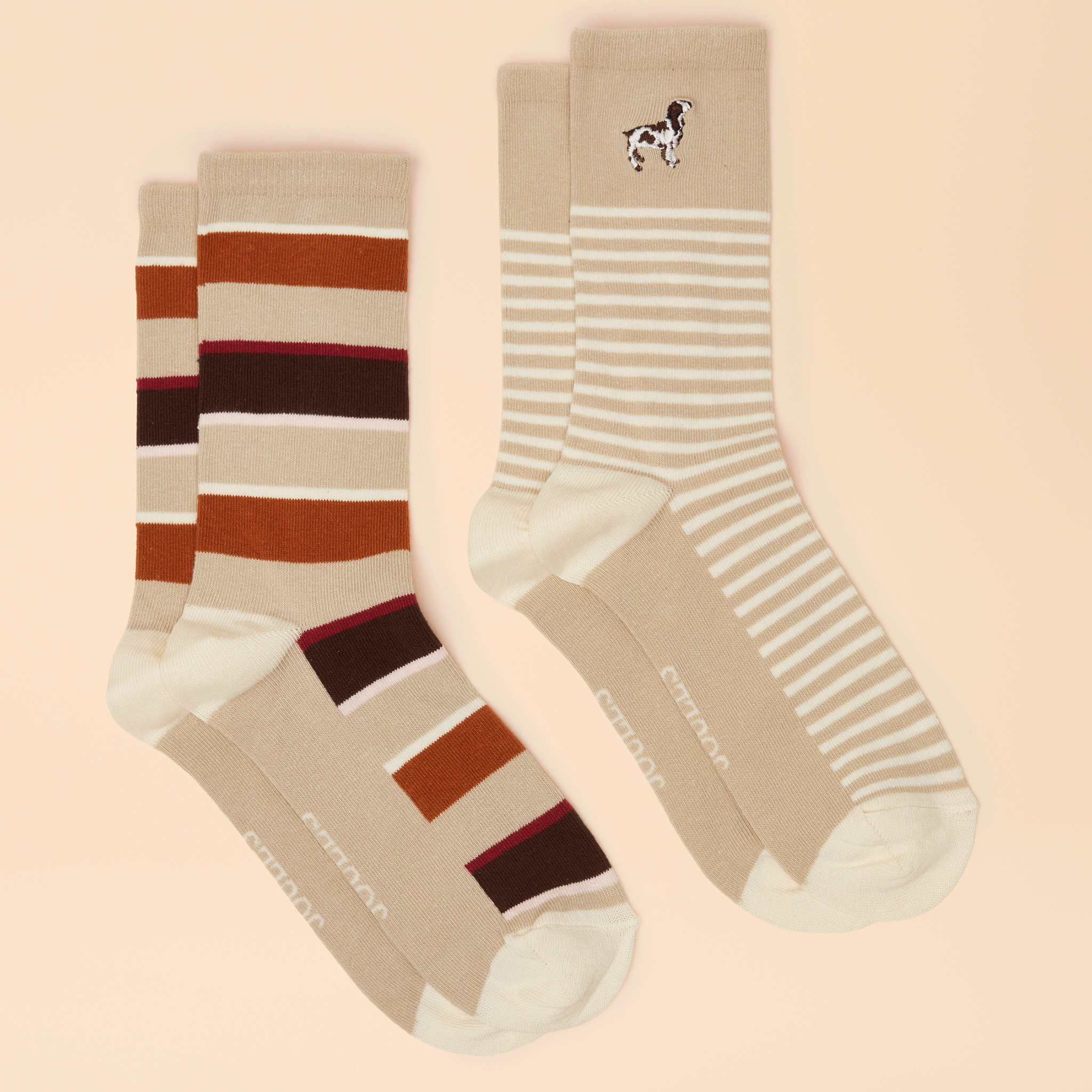Joules Everyday Orange-Neutral Cotton Blend Socks 2 Pack