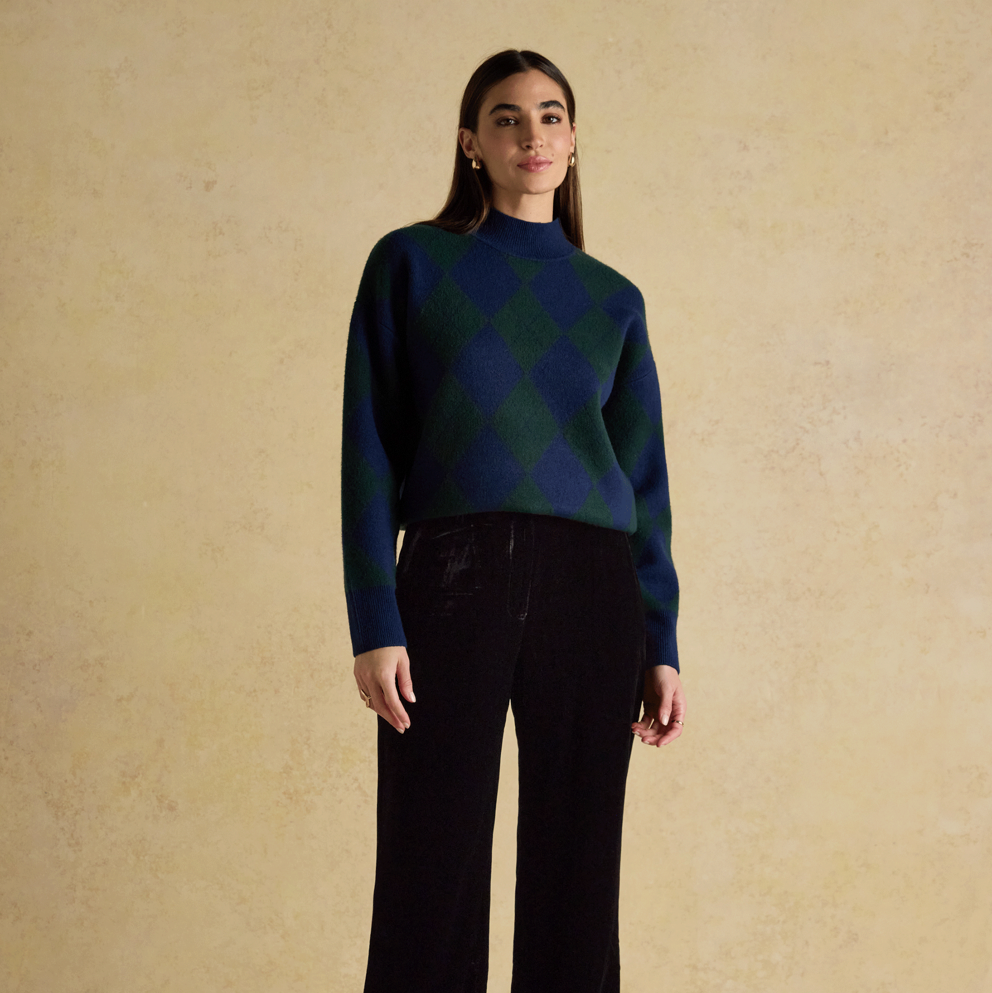 Joules Gilmore Argyle High Neck Jumper Navy-Green