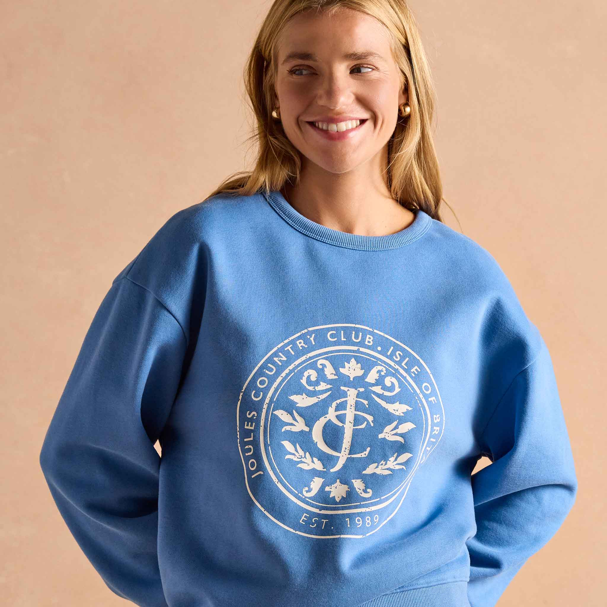 Joules Graphic Cotton Rich Crew Neck Sweatshirt Blue