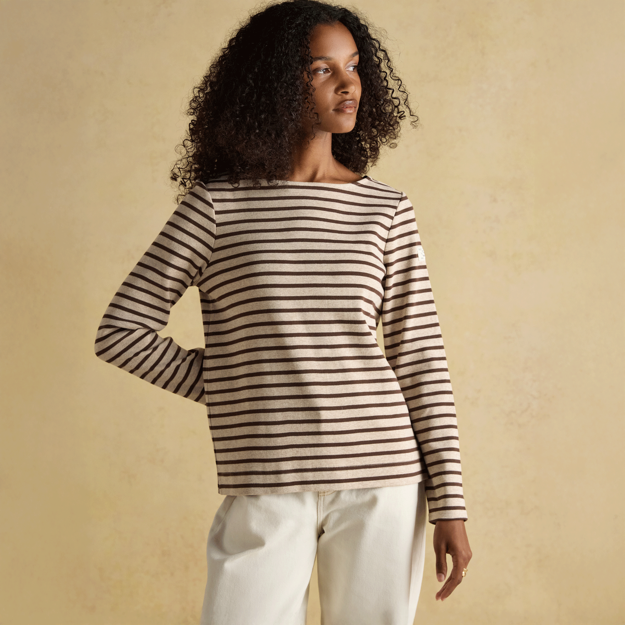 Joules Harbour Boat Neck Breton Stripe Top Neutral