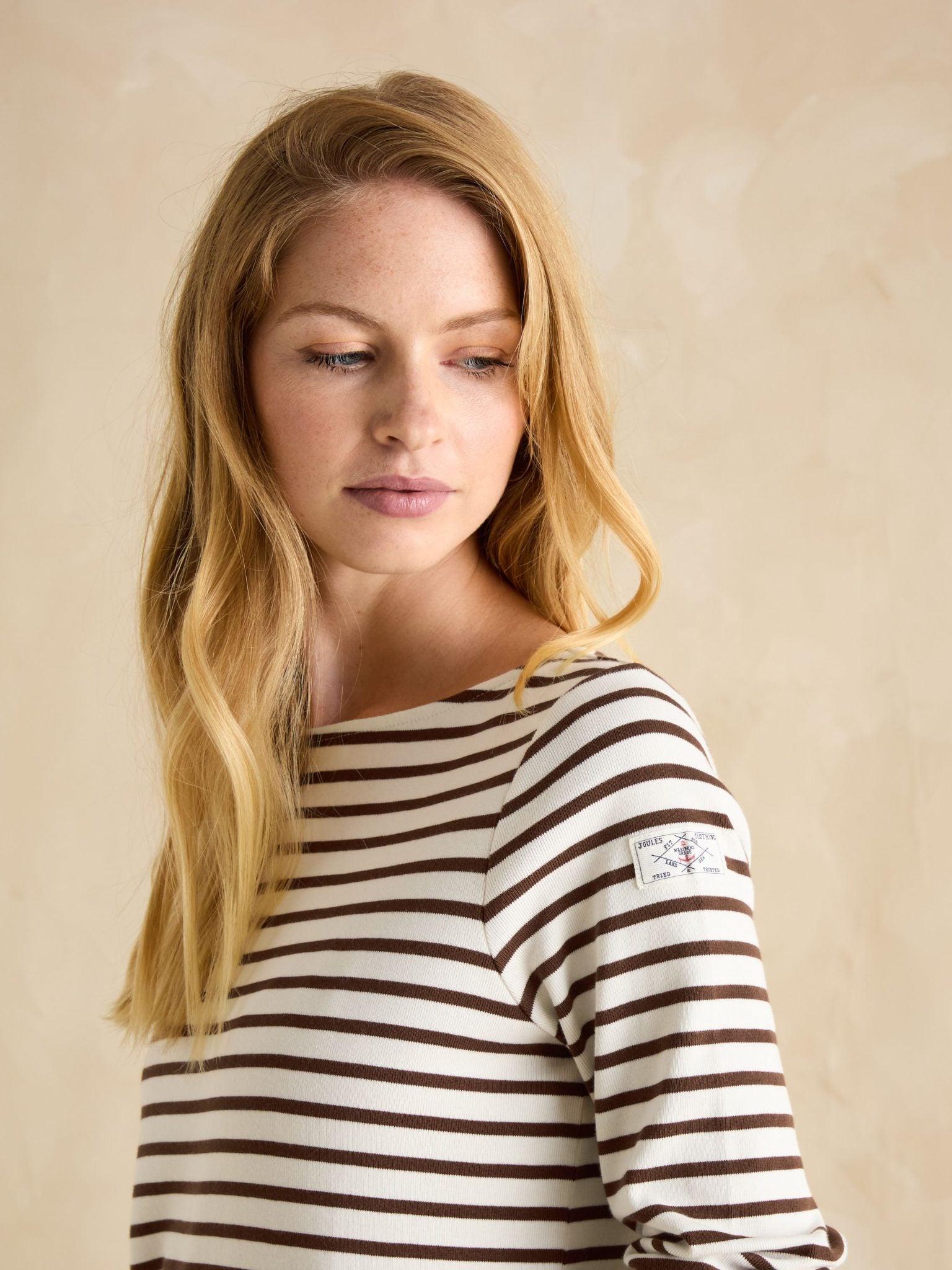 Joules Harbour Boat Neck Breton Top Brown-Cream 3