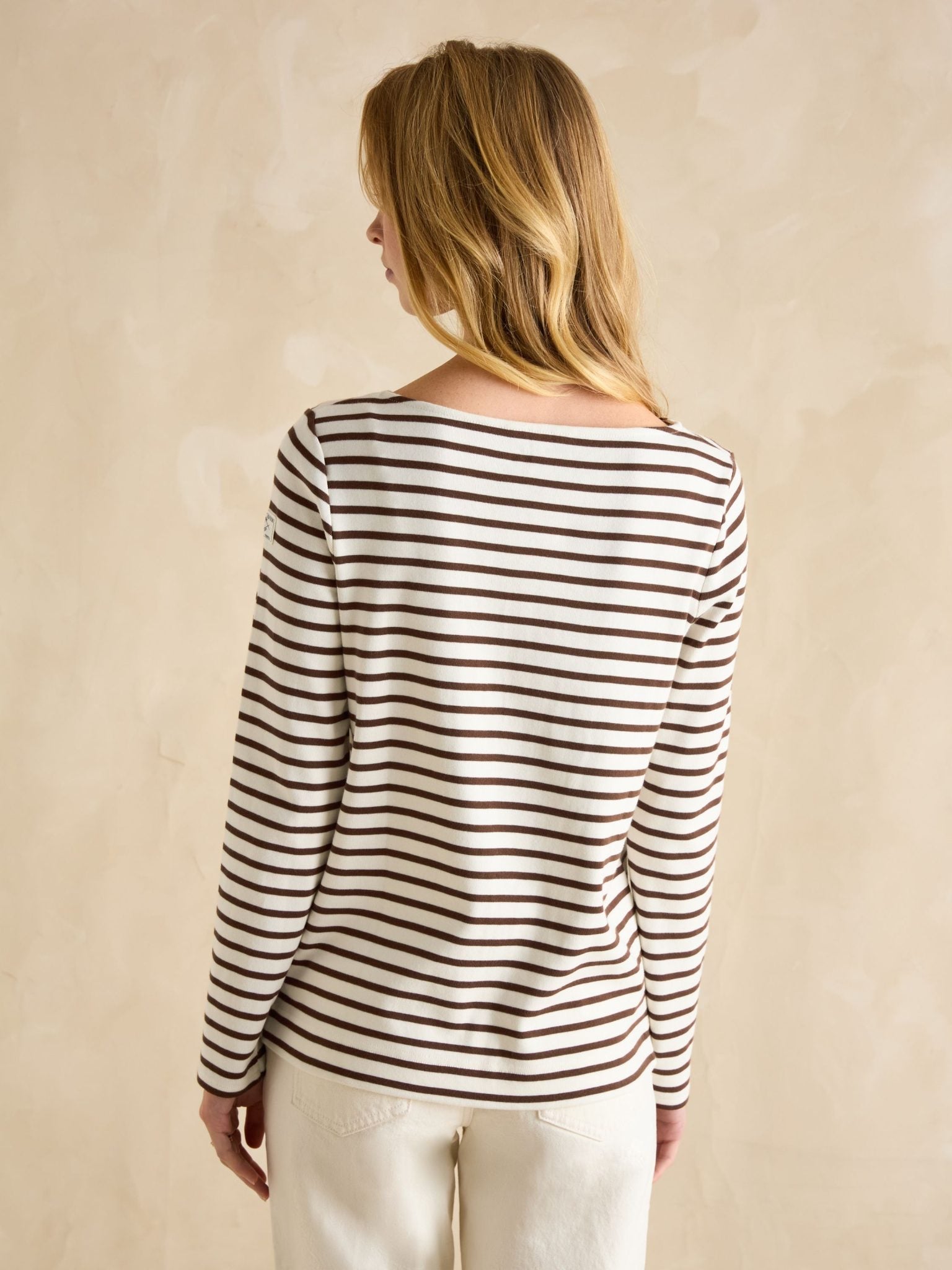 Joules Harbour Boat Neck Breton Top Brown-Cream 5
