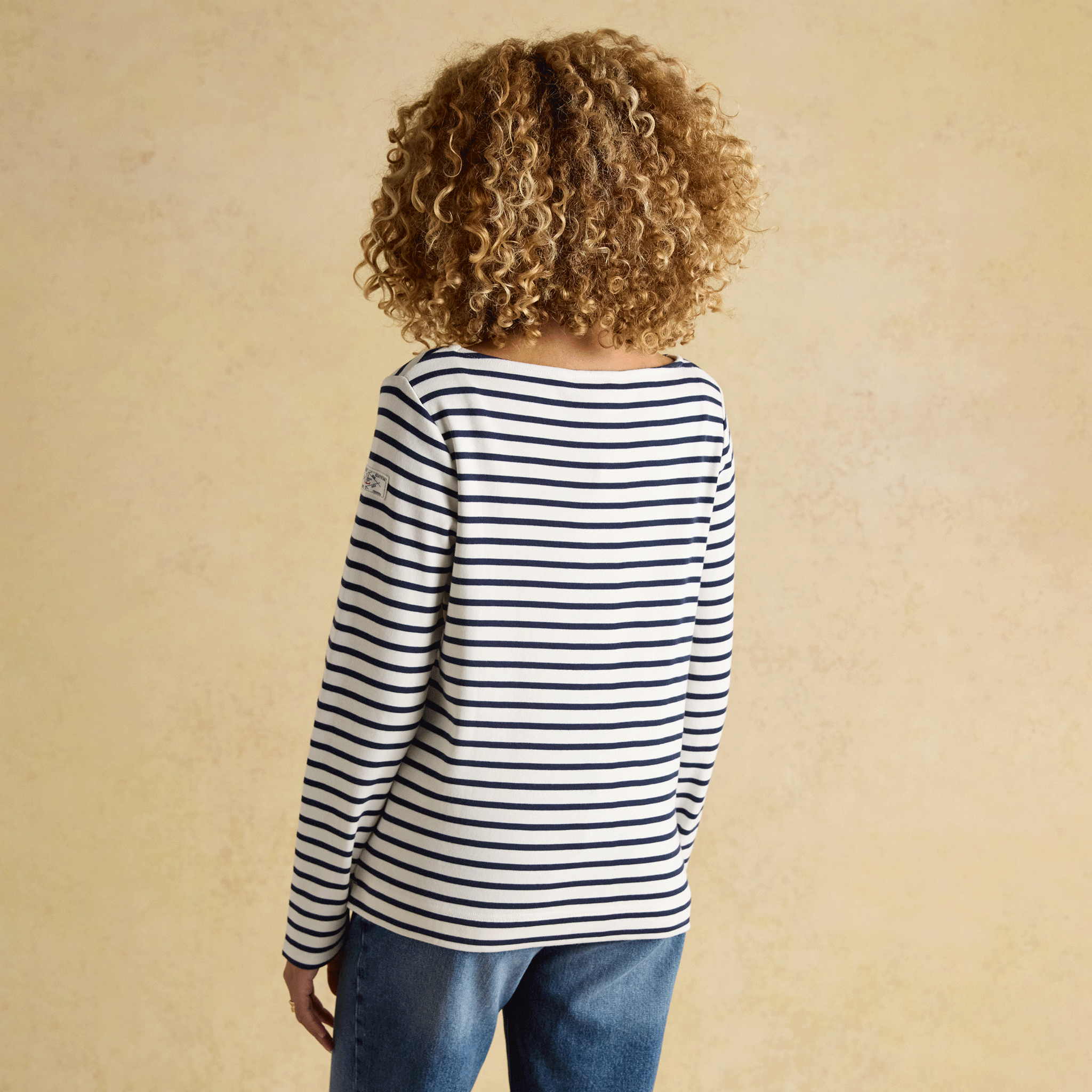 Joules Harbour Boat Neck Long Sleeve Striped Breton Top Cream & Navy