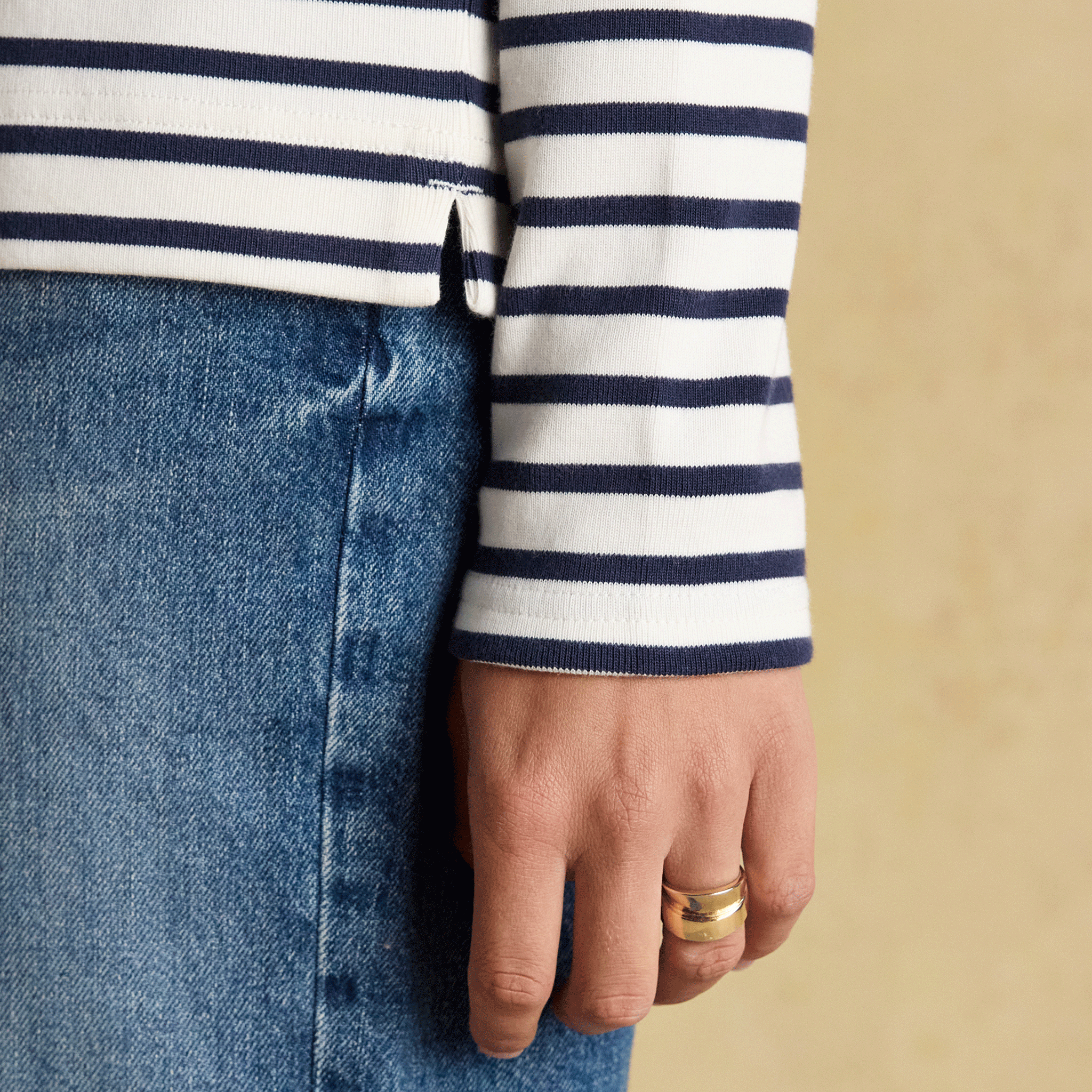 Joules Harbour Boat Neck Long Sleeve Striped Breton Top Cream & Navy