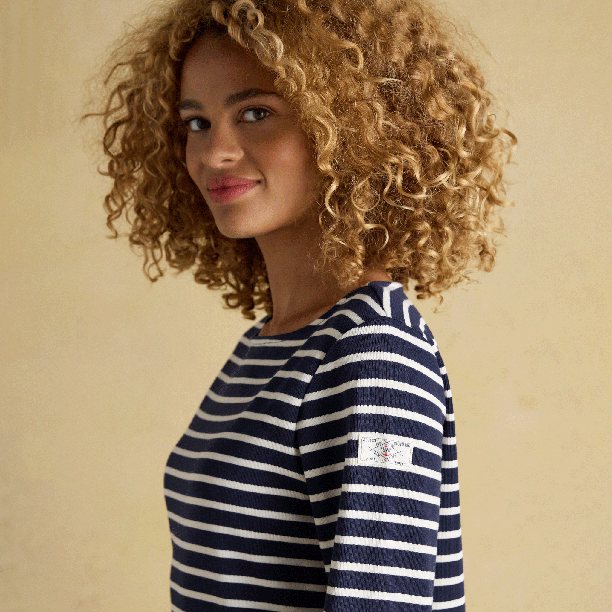 Joules Harbour Boat Neck Long Sleeve Striped Breton Top Navy & White