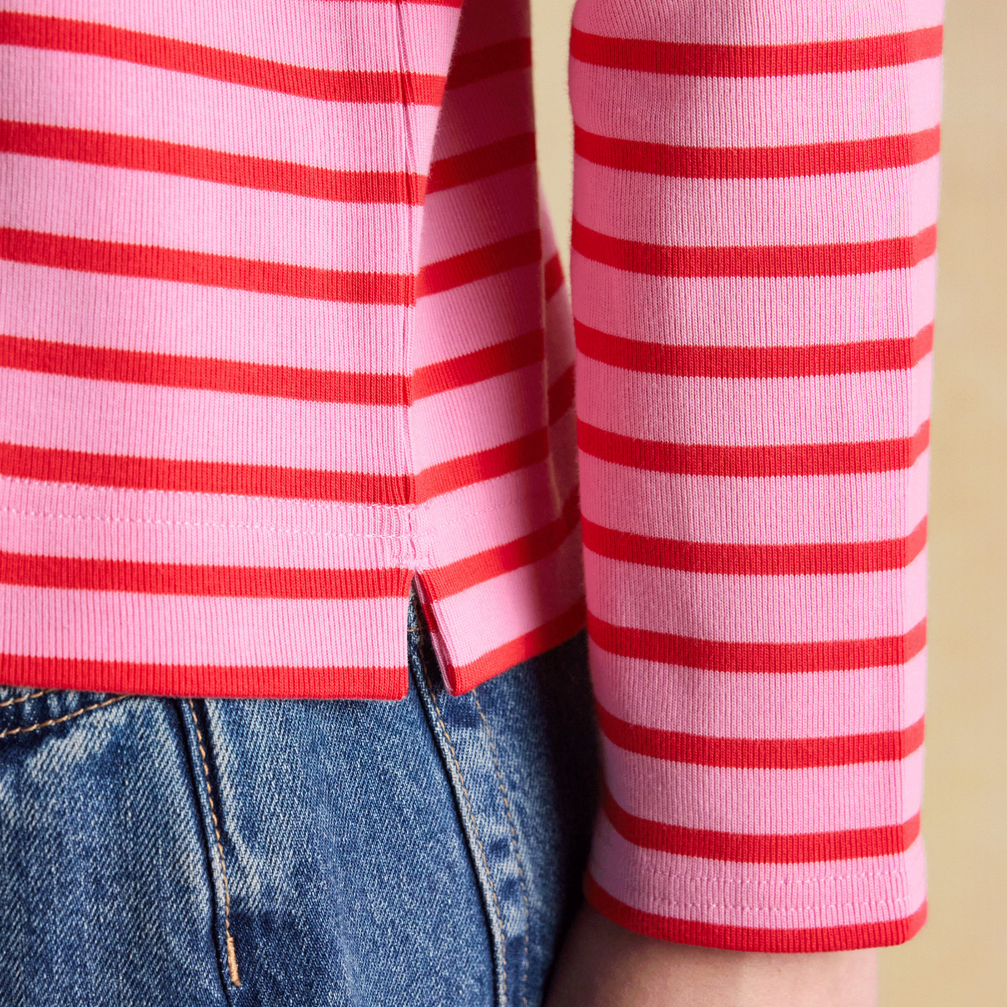 Joules Harbour Boat Neck Long Sleeve Striped Breton Top Pink & Red