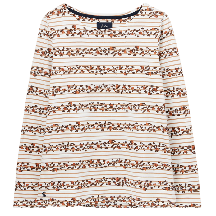 Joules Harbour Print Long Sleeve Jersey Top Cream Leopard Stripe 1