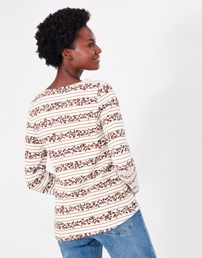 Joules Harbour Print Long Sleeve Jersey Top Cream Leopard Stripe 3