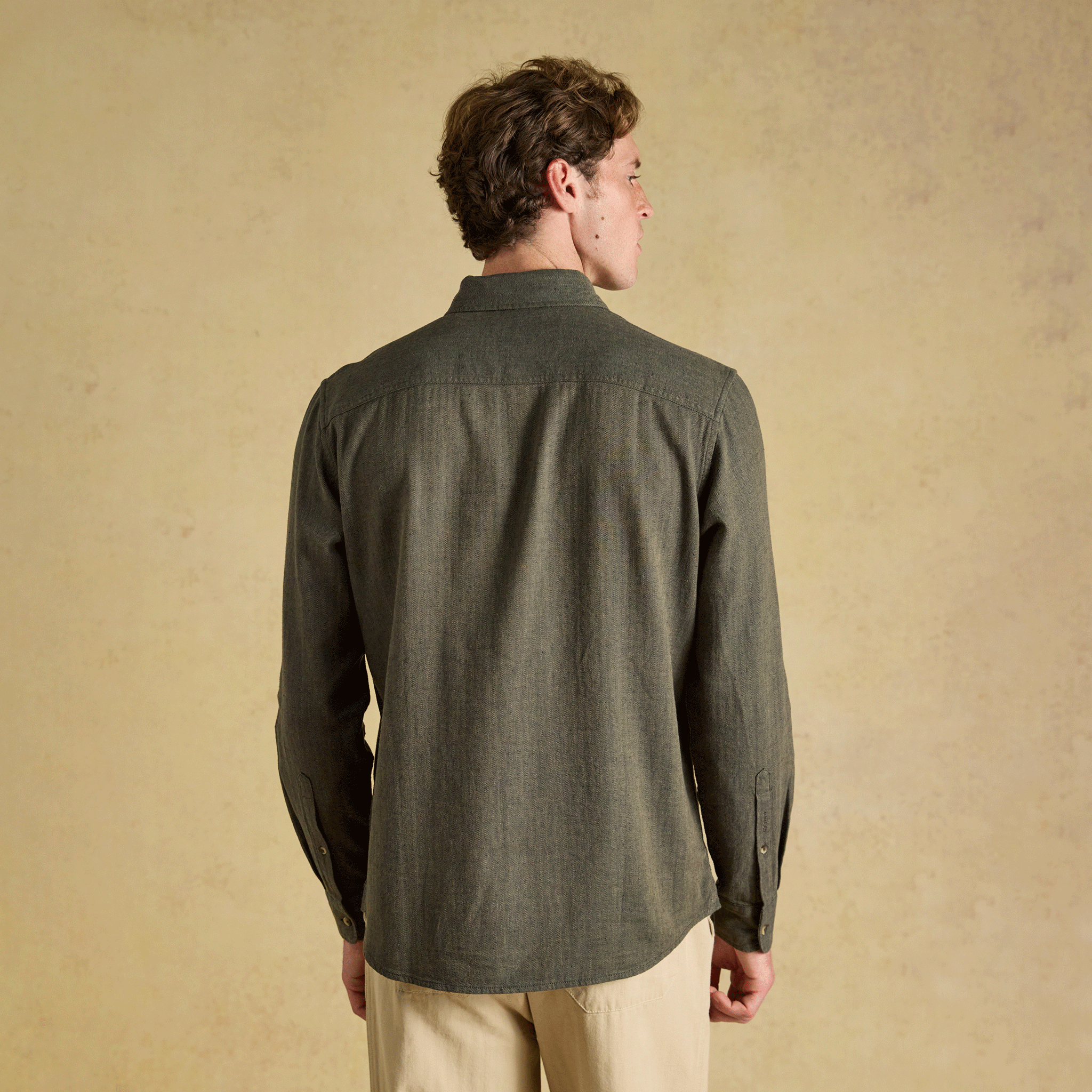Joules Herringbone Men's Linen Blend Classic Fit Shirt Khaki Green