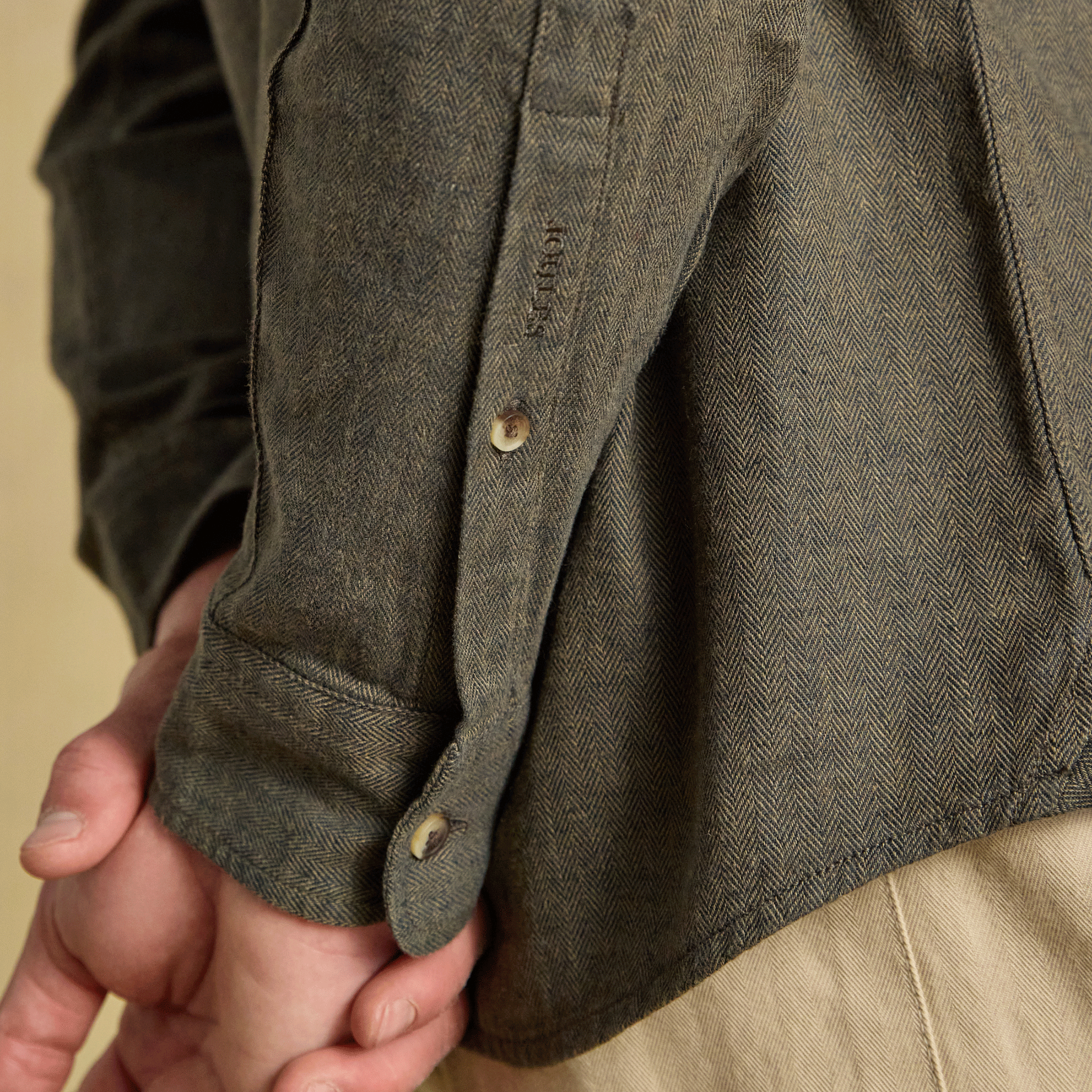 Joules Herringbone Men's Linen Blend Classic Fit Shirt Khaki Green