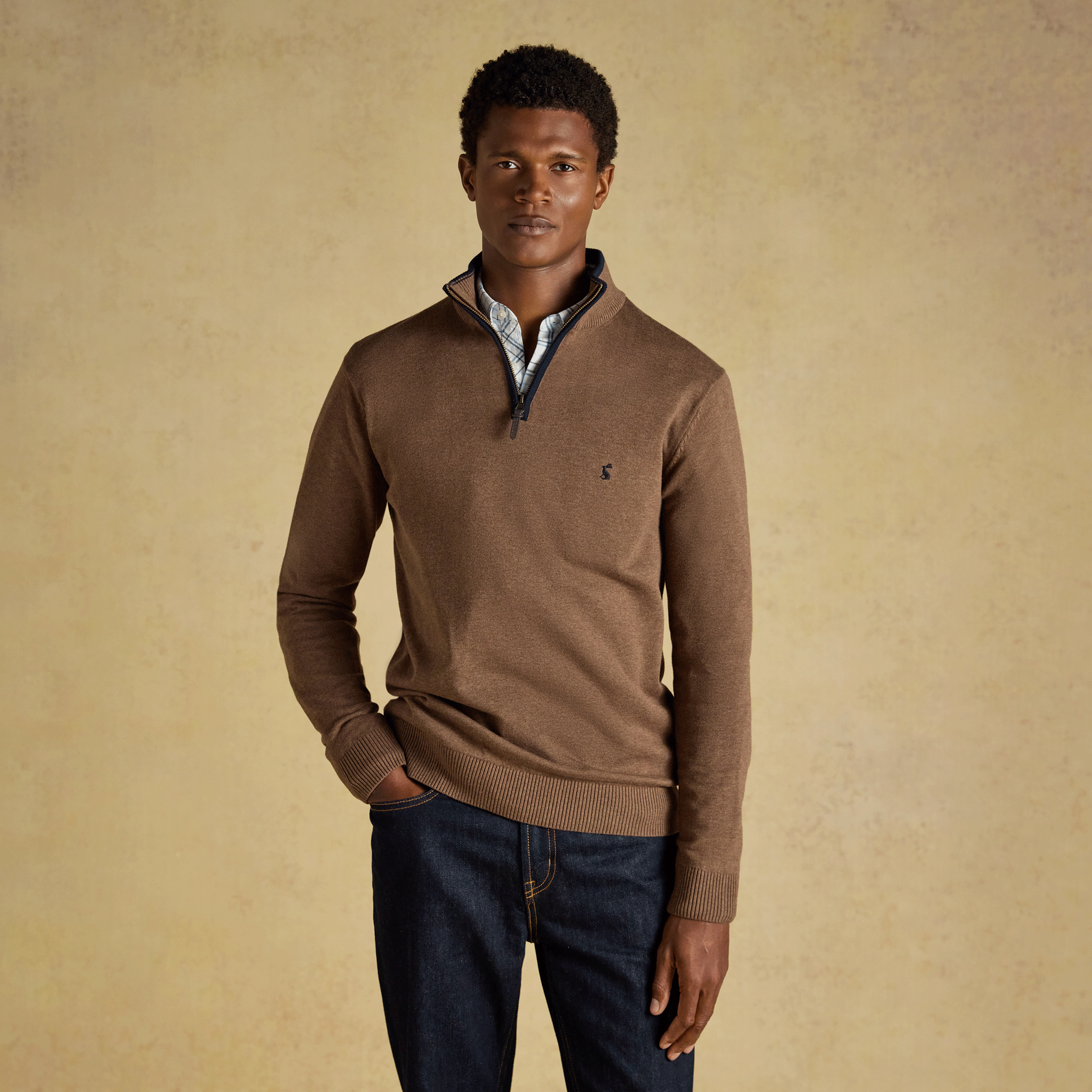 Joules Hillside Men's Quarter Zip Knitted Jumper Brown