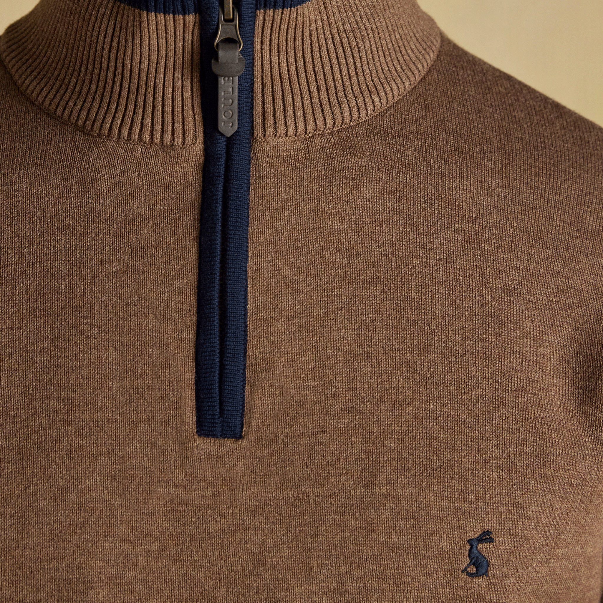 Joules Hillside Men's Quarter Zip Knitted Jumper Brown