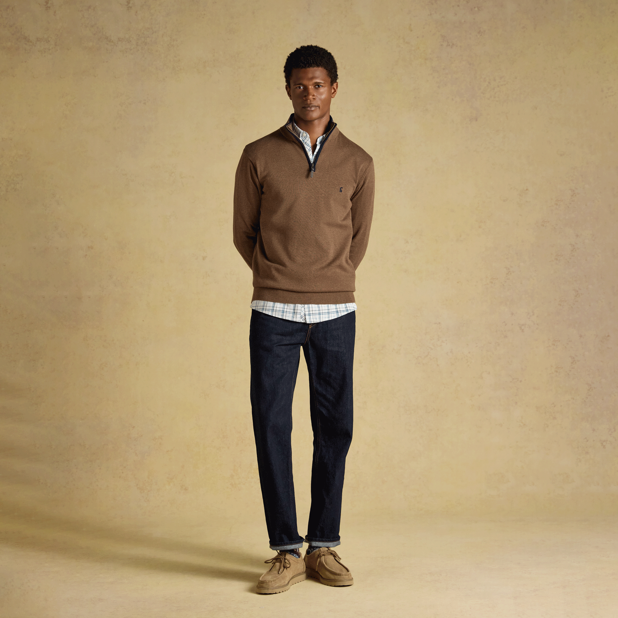 Joules Hillside Men's Quarter Zip Knitted Jumper Brown