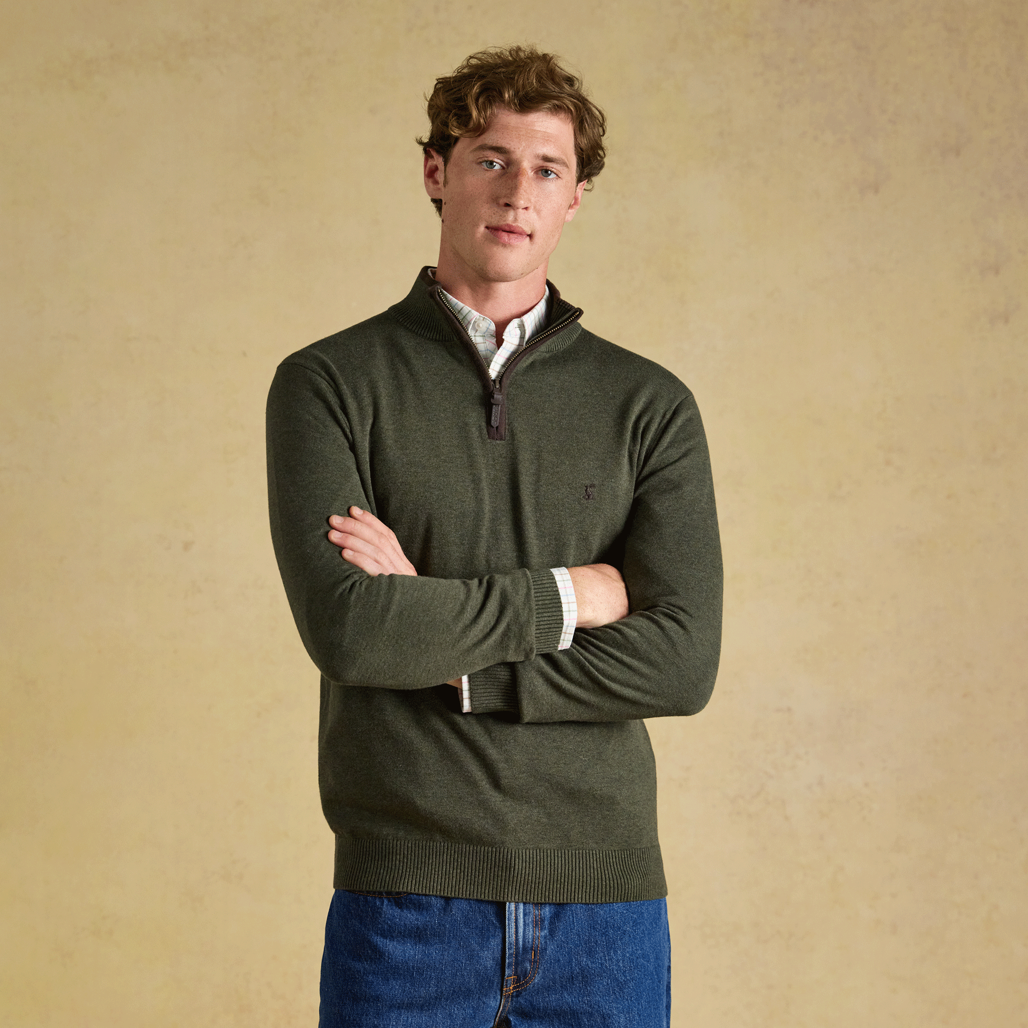 Joules Hillside Men's Quarter Zip Knitted Jumper Green