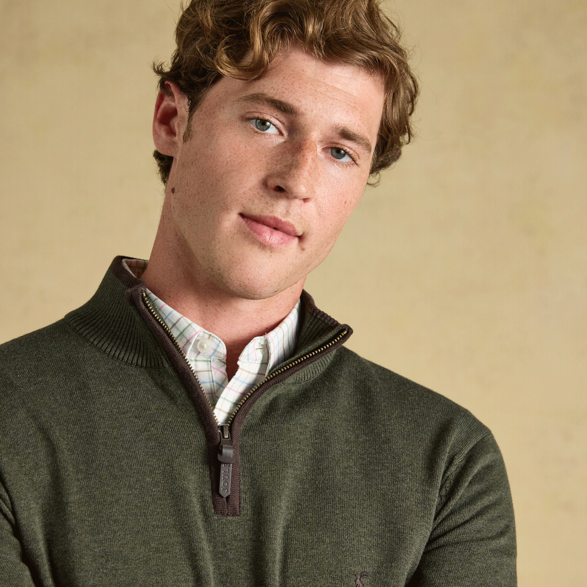 Joules Hillside Men's Quarter Zip Knitted Jumper Green