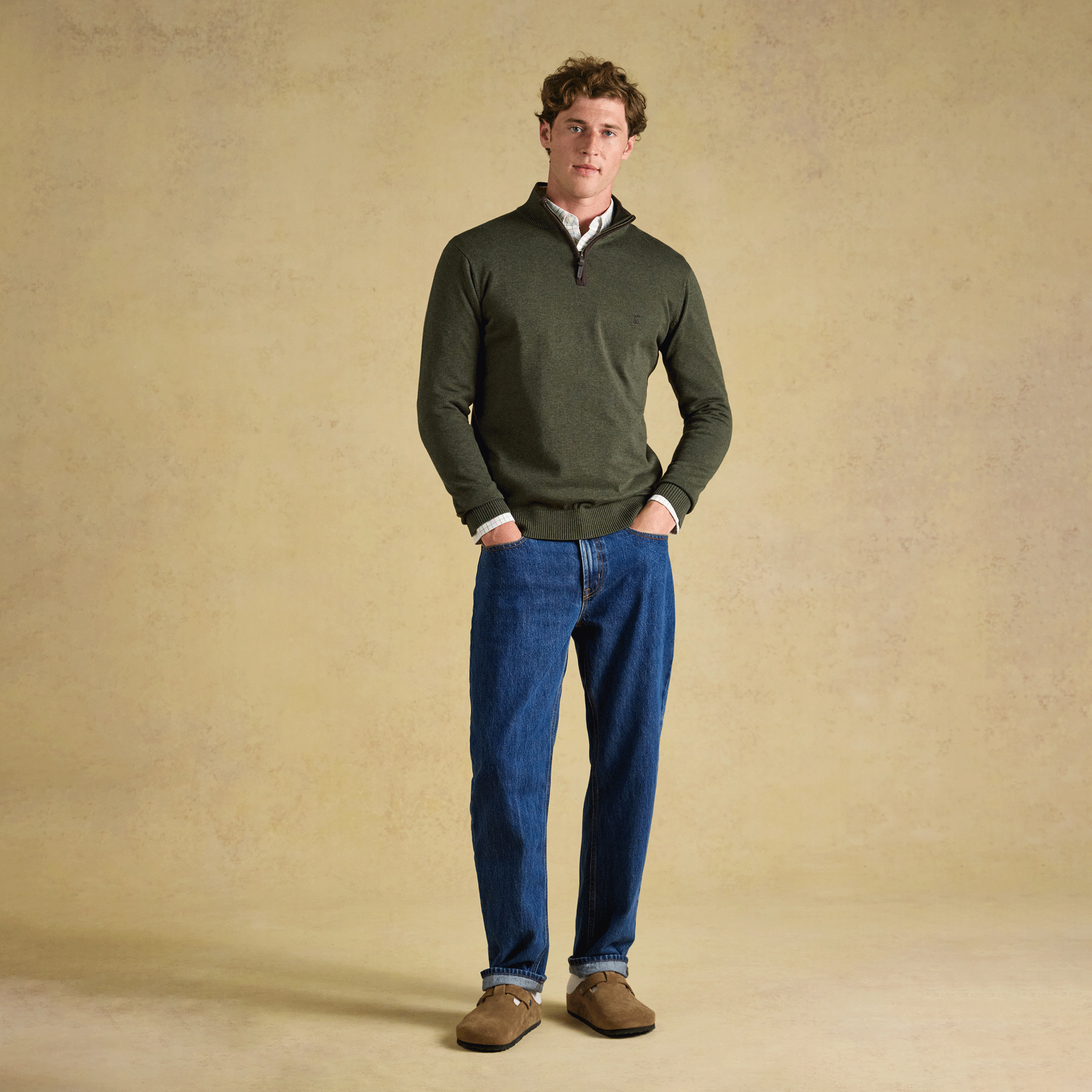 Joules Hillside Men's Quarter Zip Knitted Jumper Green