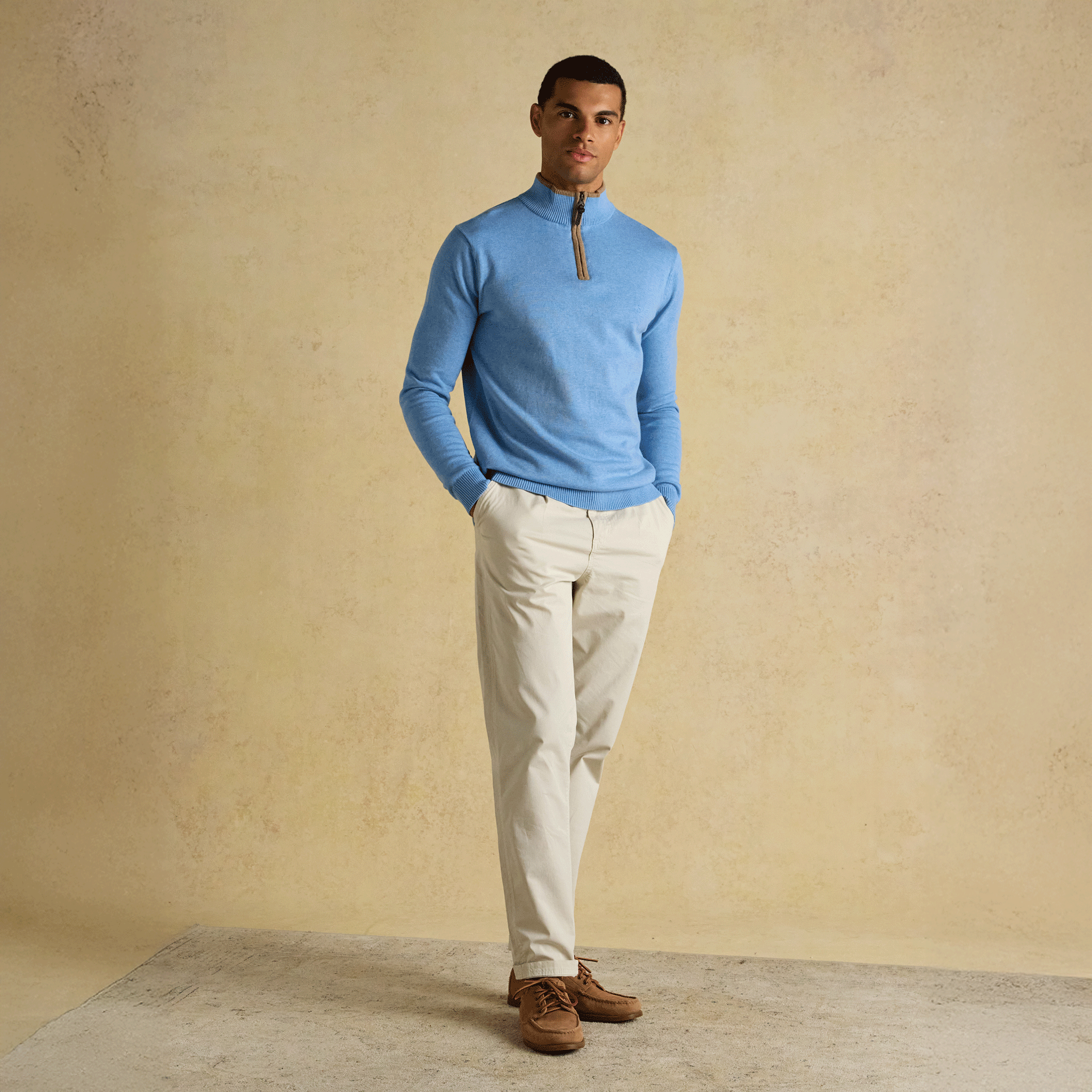 Joules Hillside Quarter Zip Knitted Jumper Light Blue