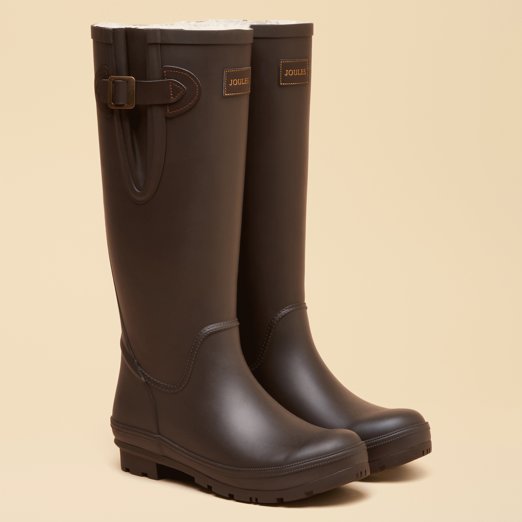 Joules Houghton Fur Lined Adjustable Tall Wellies Chocolate Brown